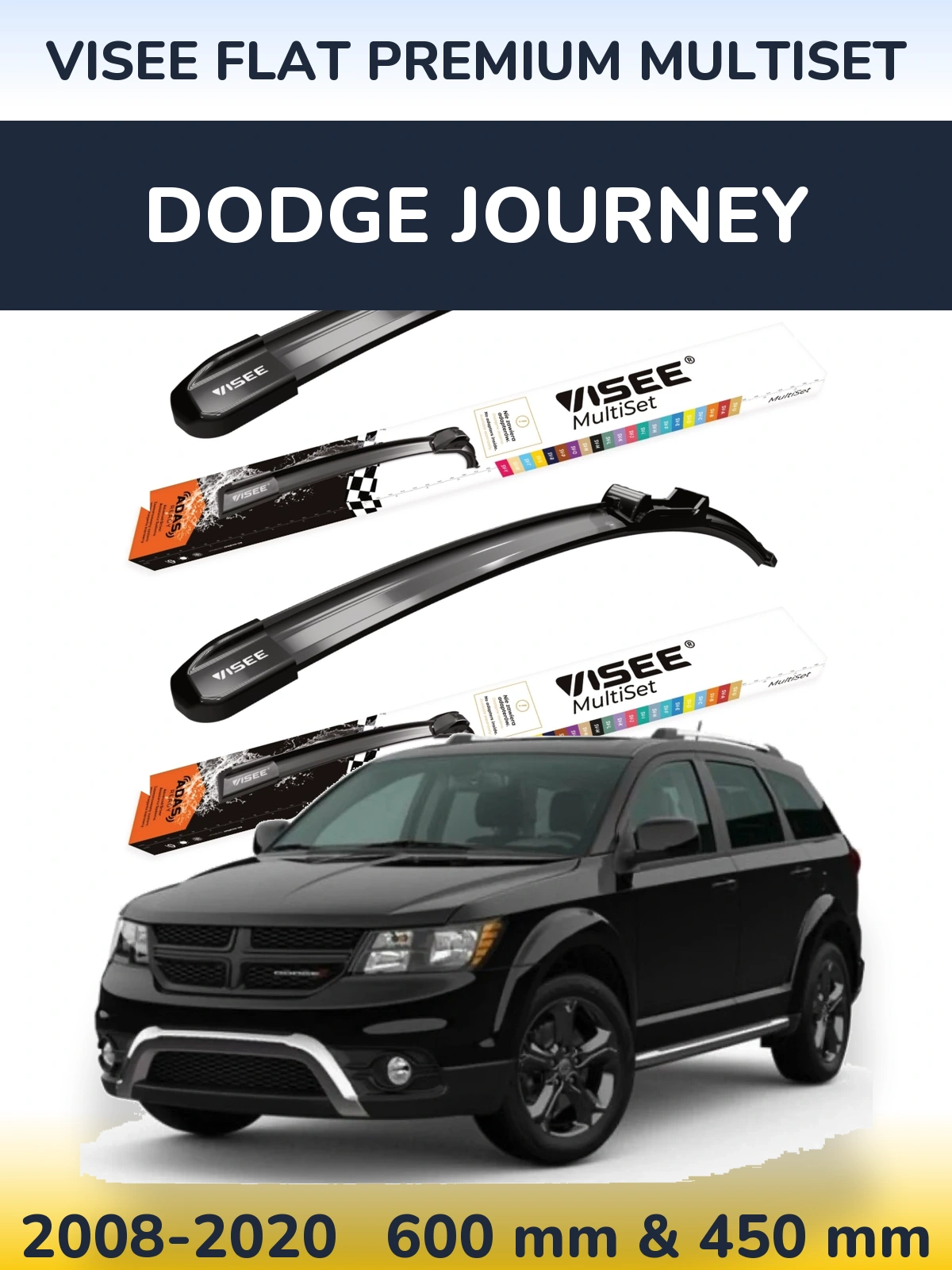 Front wiper blade set VISEE FLAT PREMIUM MultiSet 600 & 450 mm for Dodge Journey 2008-2020