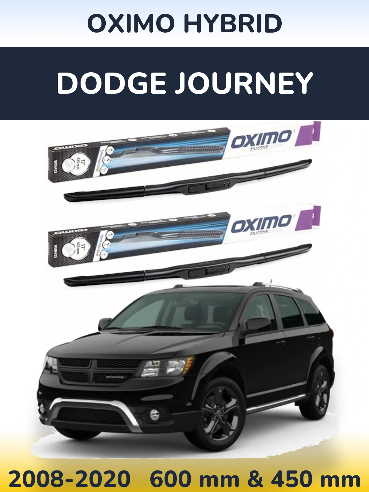 Комплект передних дворников Oximo Hybrid 600 & 450 мм для Dodge Journey 2008-2020