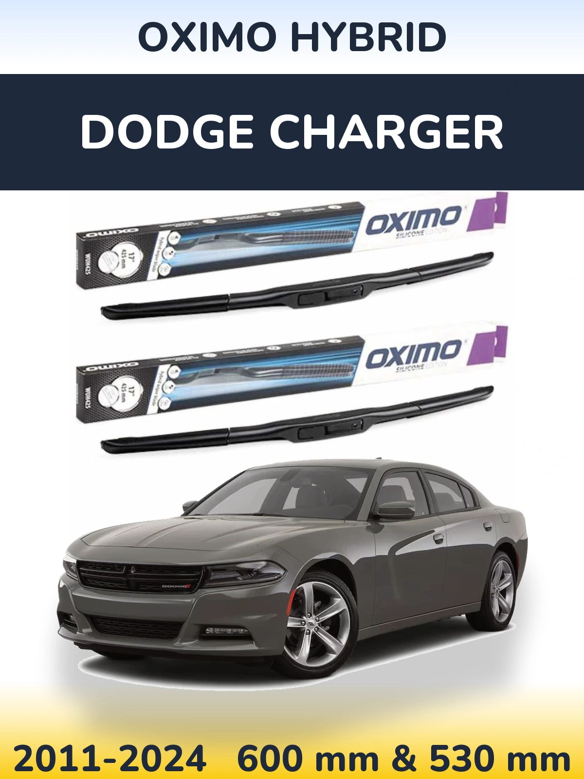 Front wiper blade set Oximo Hybrid 600 & 530 mm for Dodge Charger 2011-2024