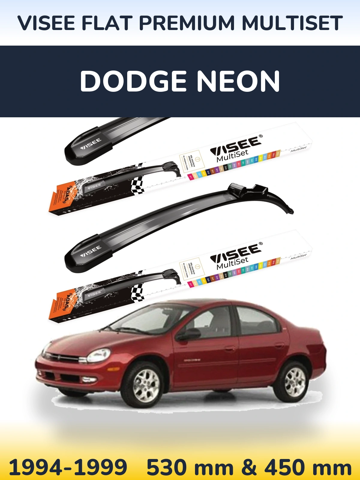 Комплект передних дворников VISEE FLAT PREMIUM MultiSet 530 & 450 мм для Dodge Neon 1994-1999
