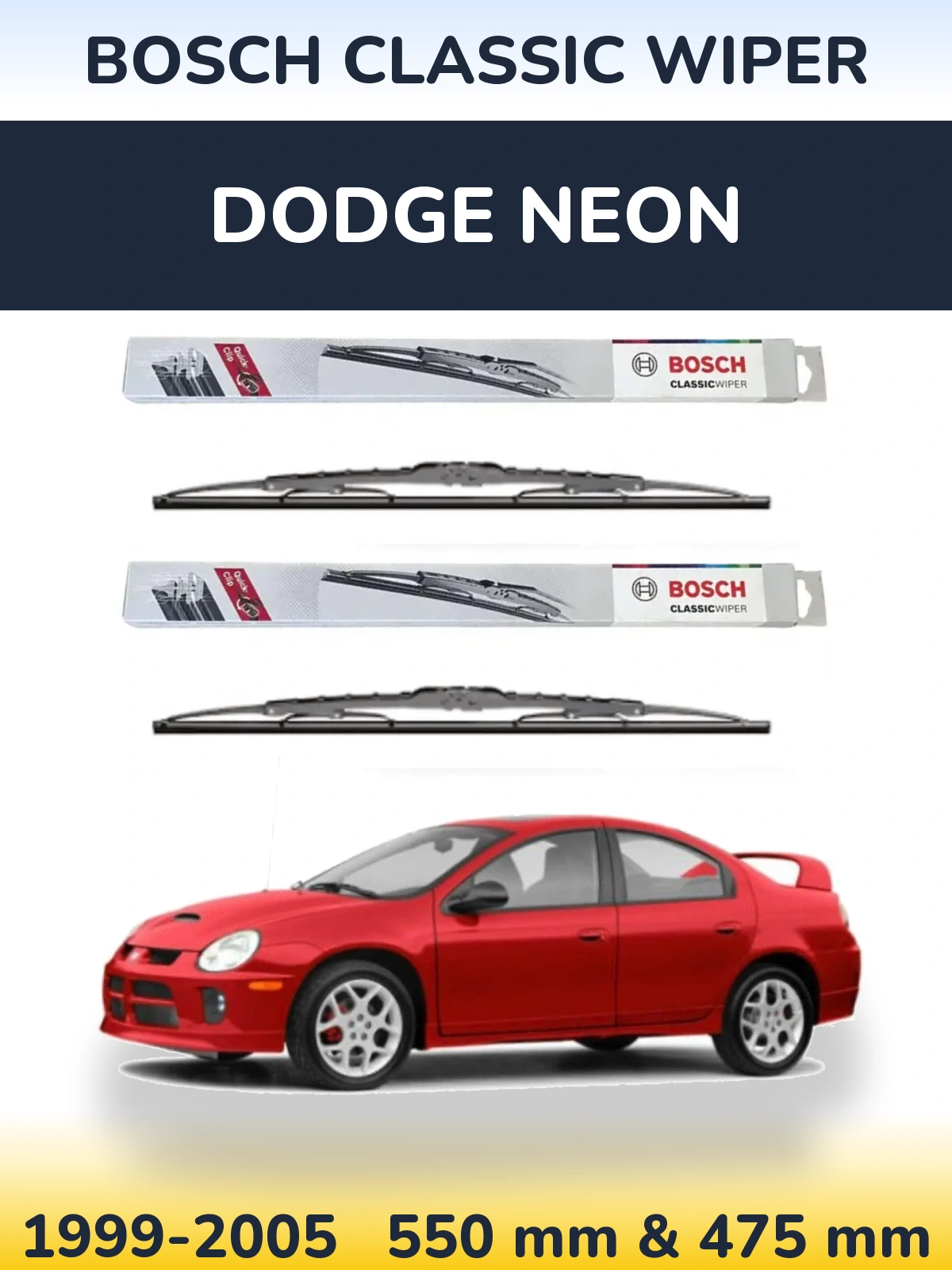 Комплект передних дворников BOSCH Classic Wiper 550 & 475 мм для Dodge Neon 1999-2005