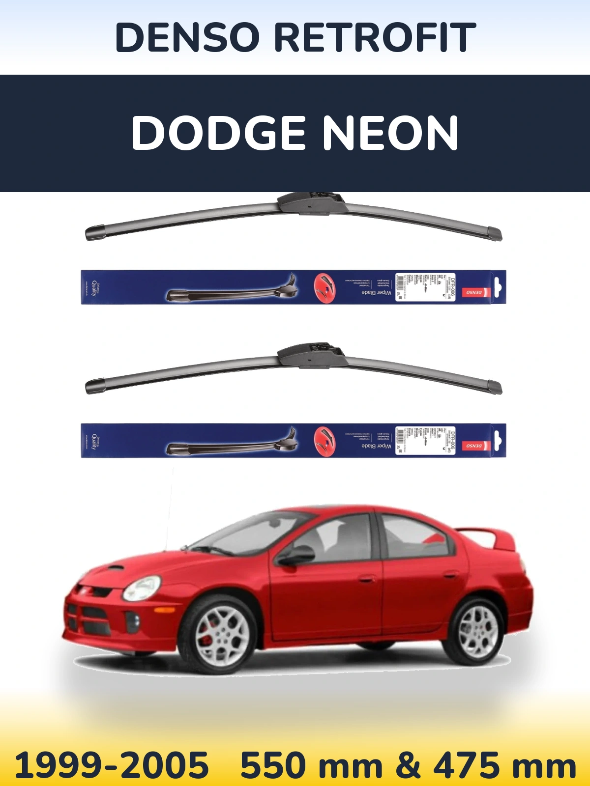 Front wiper blade set Denso Retrofit 550 & 475 mm for Dodge Neon 1999-2005