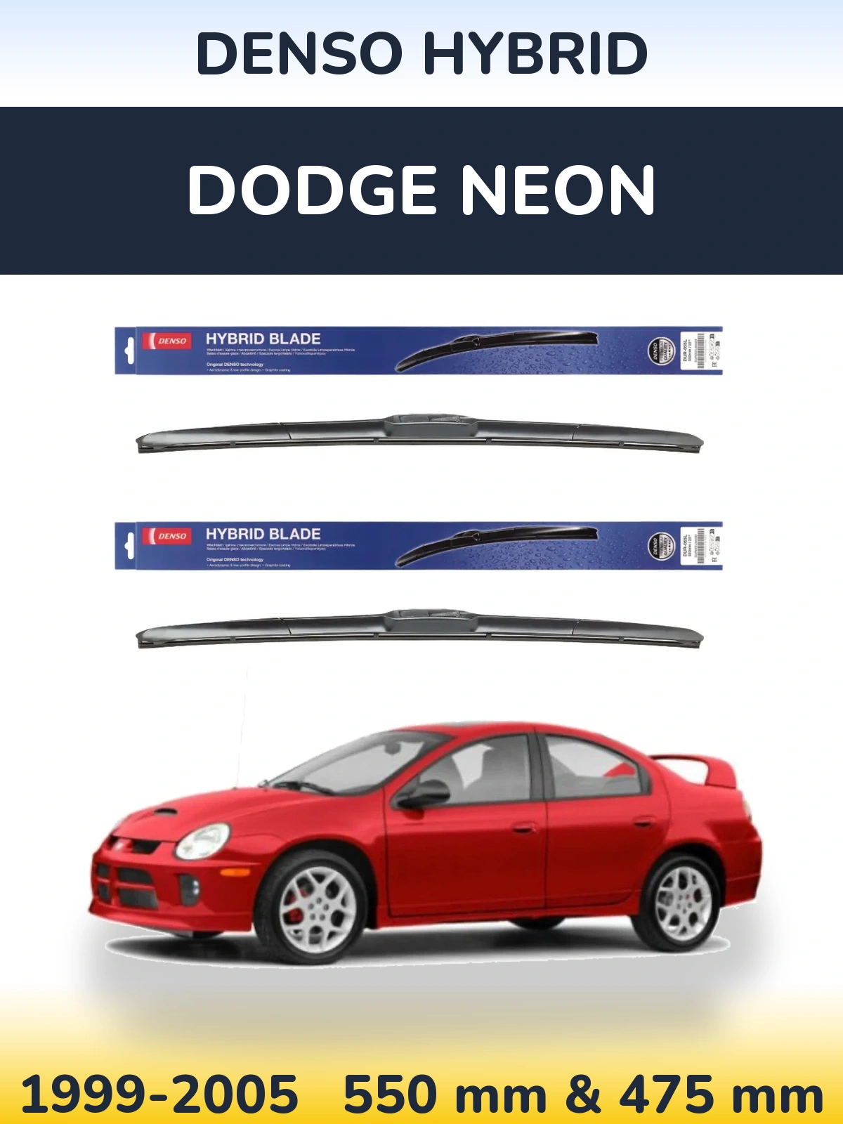 Front wiper blade set Denso Hybrid 550 & 475 mm for Dodge Neon 1999-2005