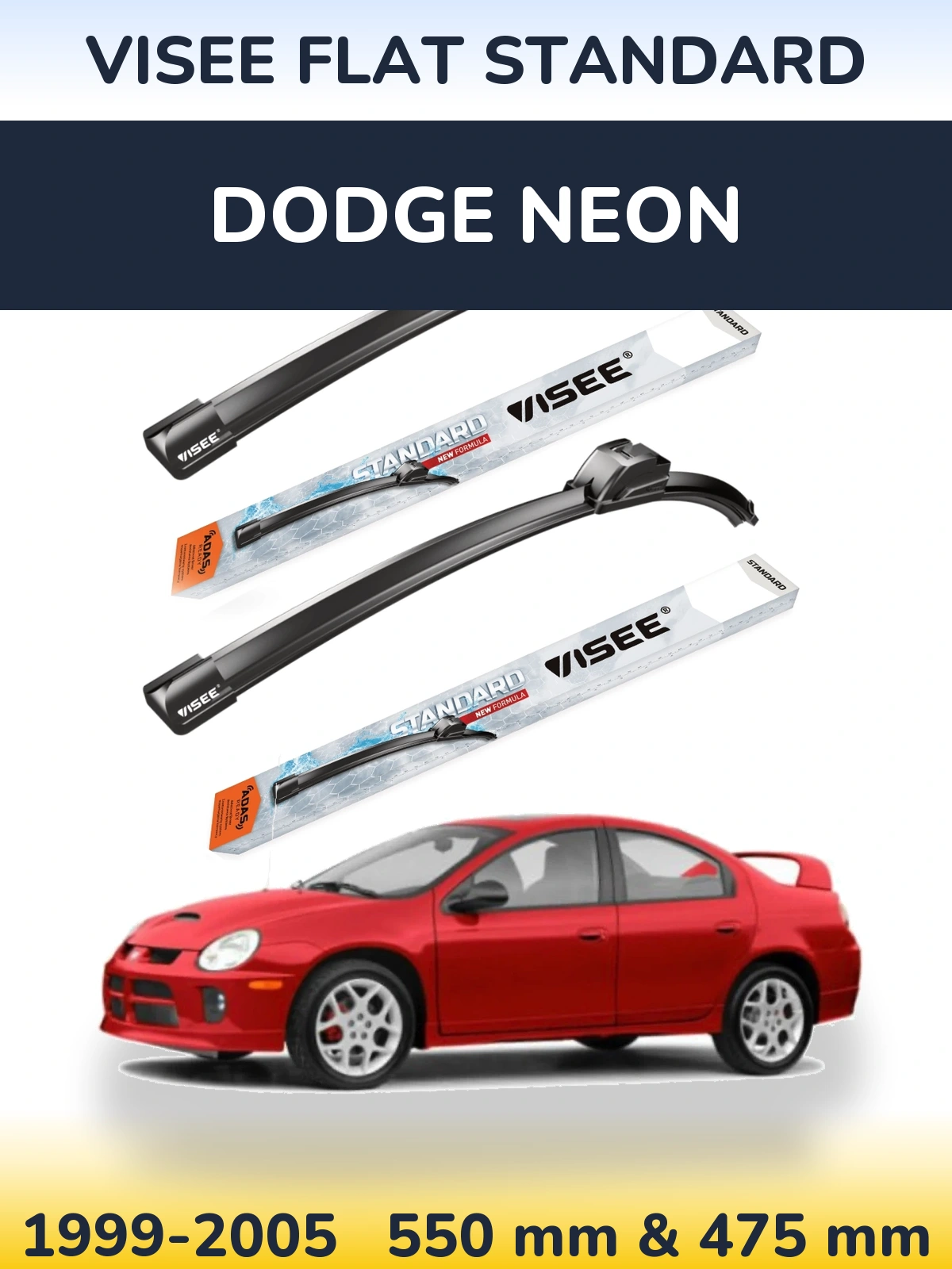 Front wiper blade set VISEE FLAT STANDARD 550 & 475 mm for Dodge Neon 1999-2005