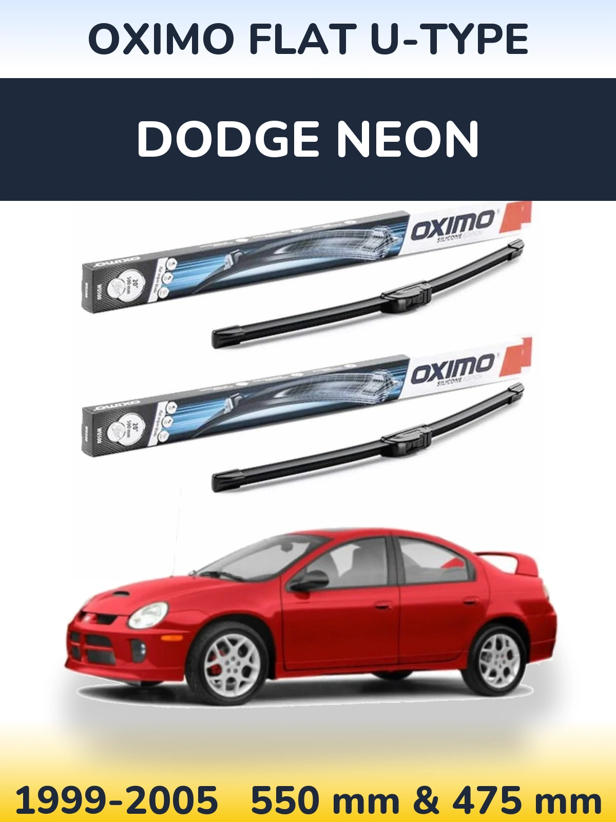 Front wiper blade set Oximo Flat U-type 550 & 475 mm for Dodge Neon 1999-2005