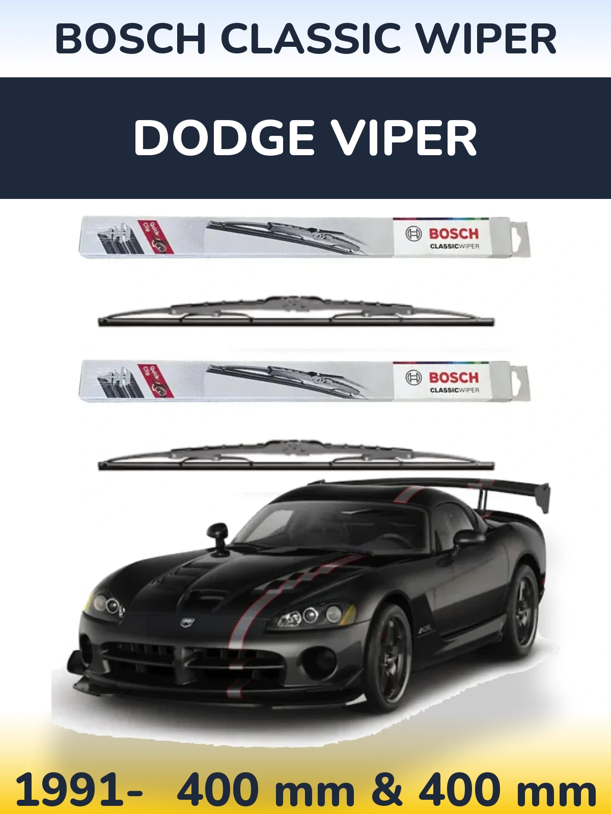 Комплект передних дворников BOSCH Classic Wiper 400 & 400 мм для Dodge Viper 1991-2026