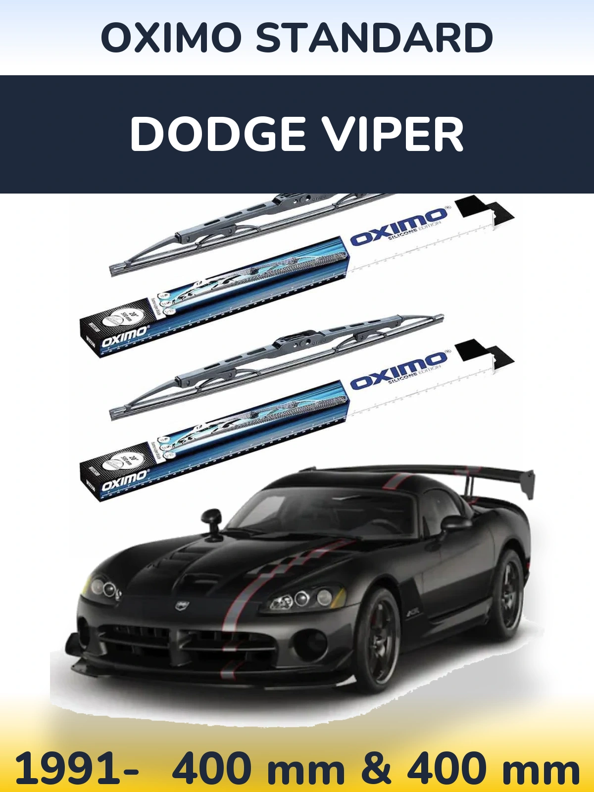Front wiper blade set Oximo Standard 400 & 400 mm for Dodge Viper 1991-2026