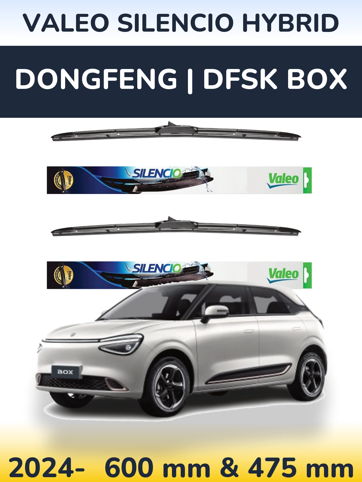 Комплект передних дворников Valeo Silencio Hybrid 600 & 475 мм для DongFeng | DFSK Box 2024-2026