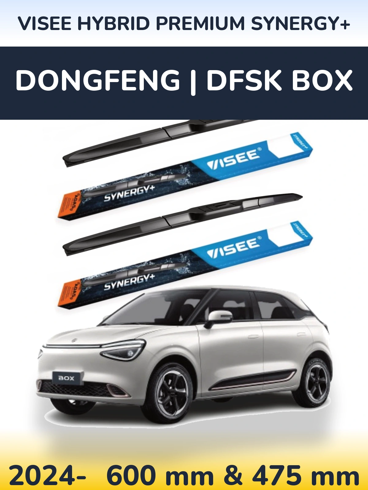 Front wiper blade set VISEE HYBRID PREMIUM SYNERGY+ 600 & 475 mm for DongFeng | DFSK Box 2024-2026