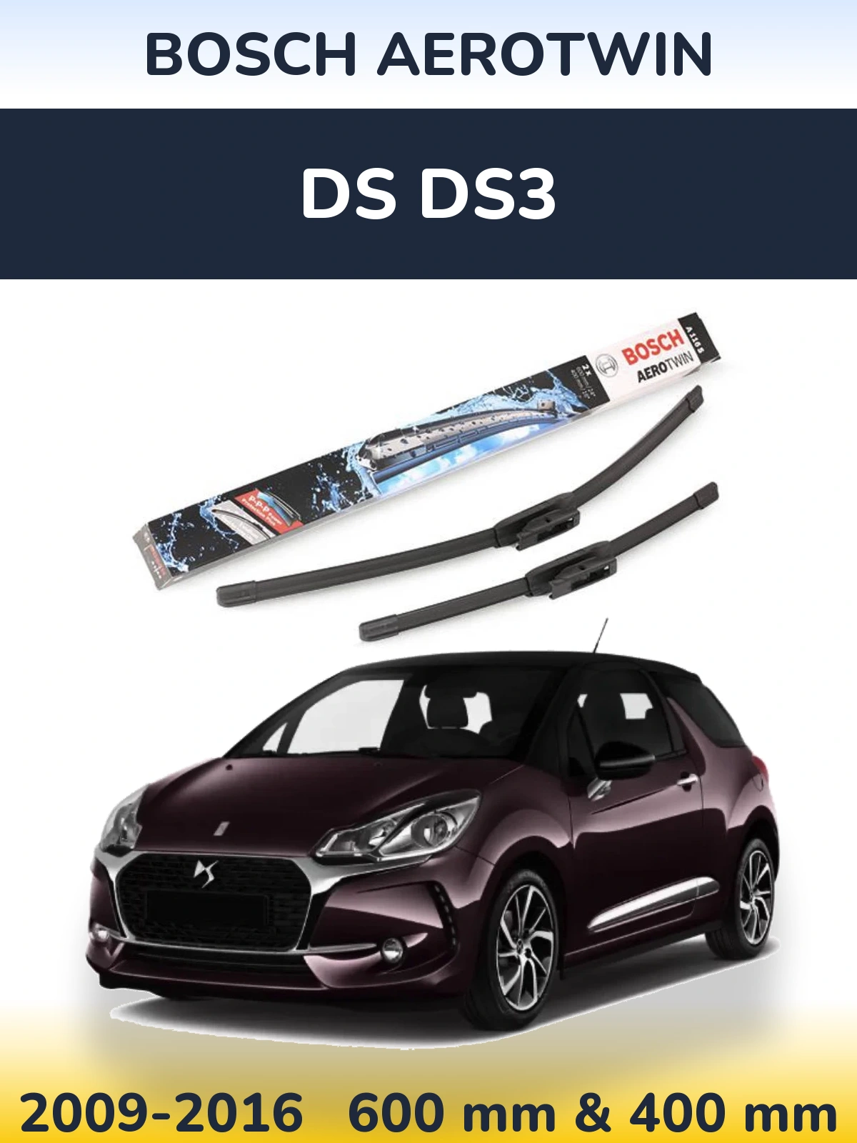 Комплект передніх щіток BOSCH AeroTwin 600 & 400 мм для DS DS3 2009-2016