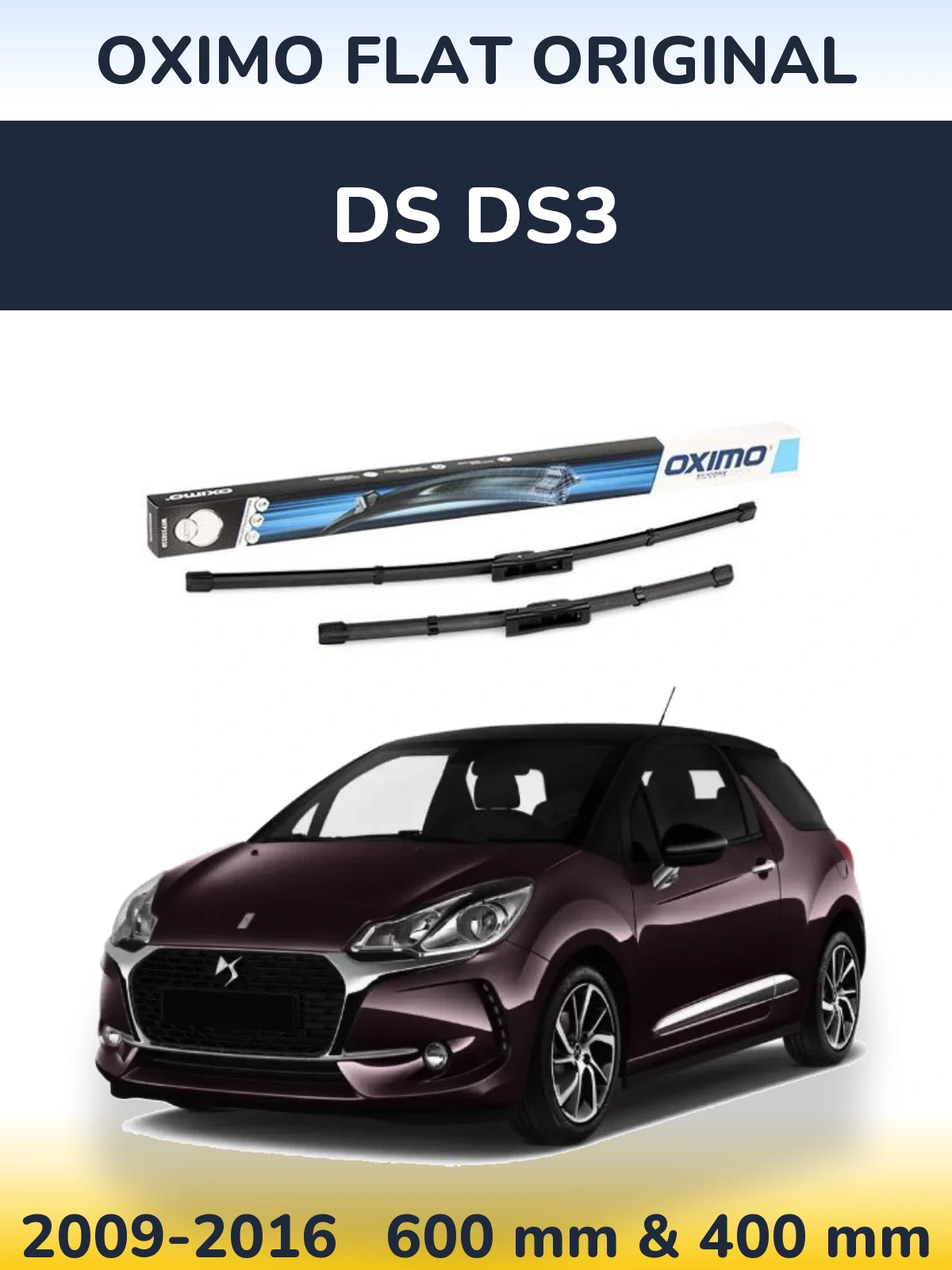 Front wiper blade set Oximo Flat Original 600 & 400 mm for DS DS3 2009-2016