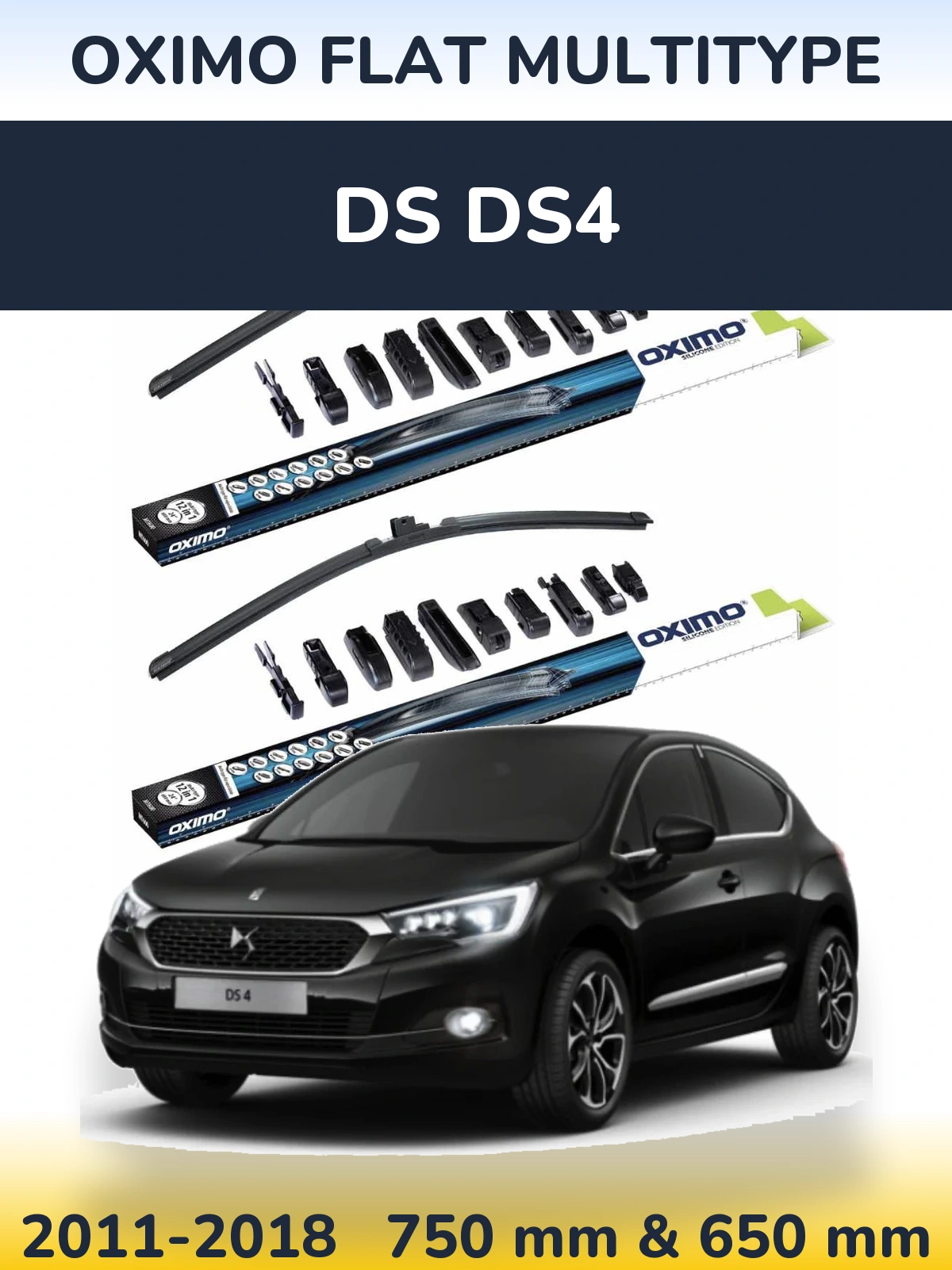 Front wiper blade set Oximo Flat MultiTipoe 750 & 650 mm for DS DS4 2011-2018