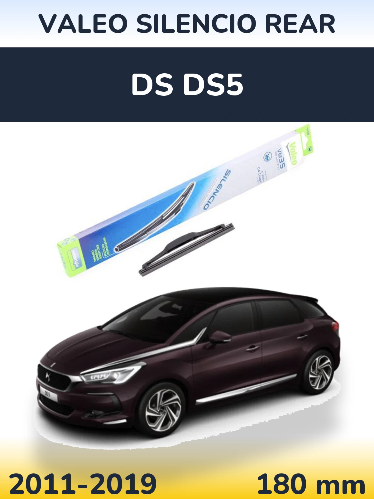 Rear wiper blade Valeo Silencio Rear 180 mm for DS DS5 2011-2019