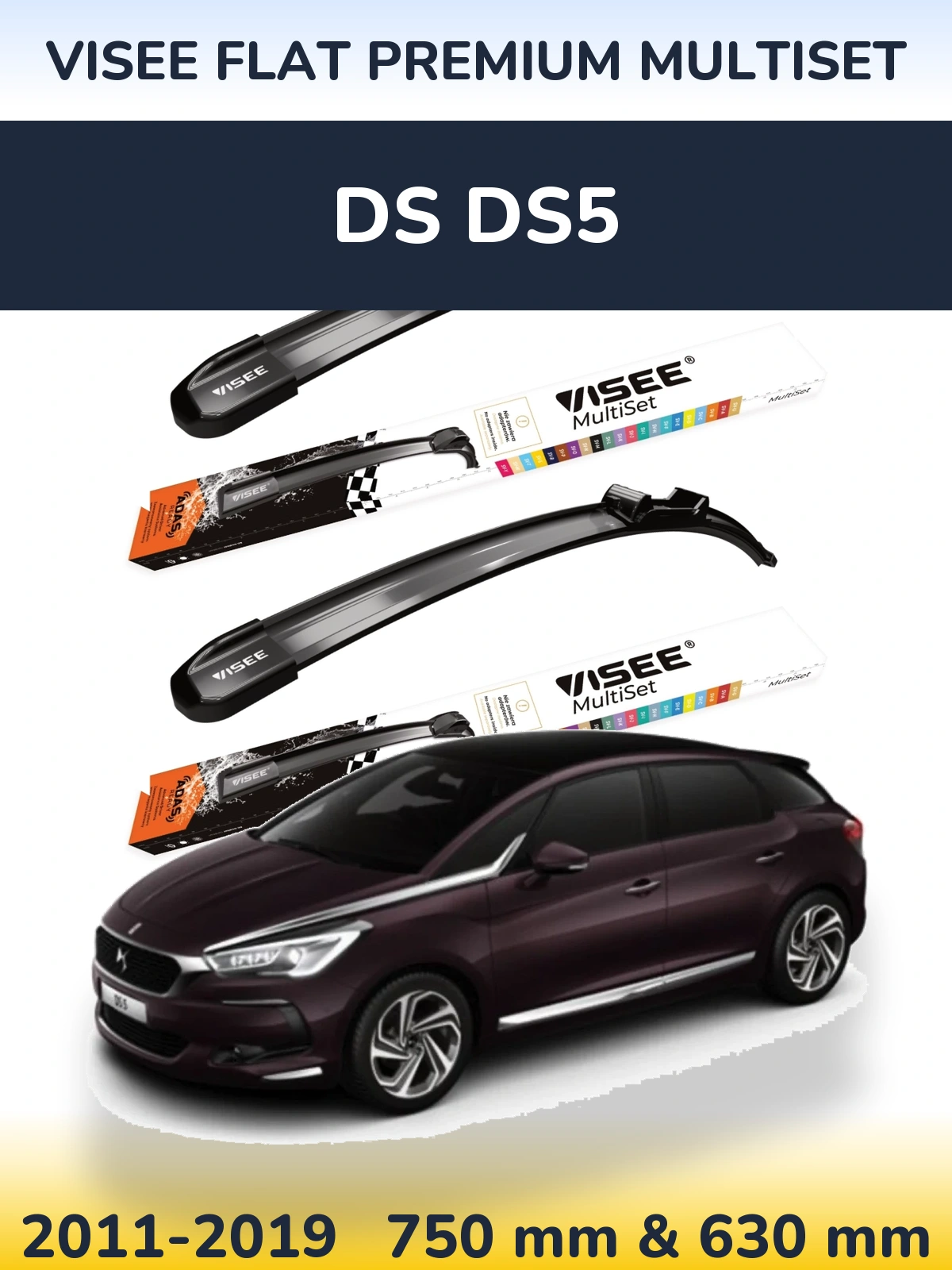 Front wiper blade set VISEE FLAT PREMIUM MultiSet 750 & 630 mm for DS DS5 2011-2019