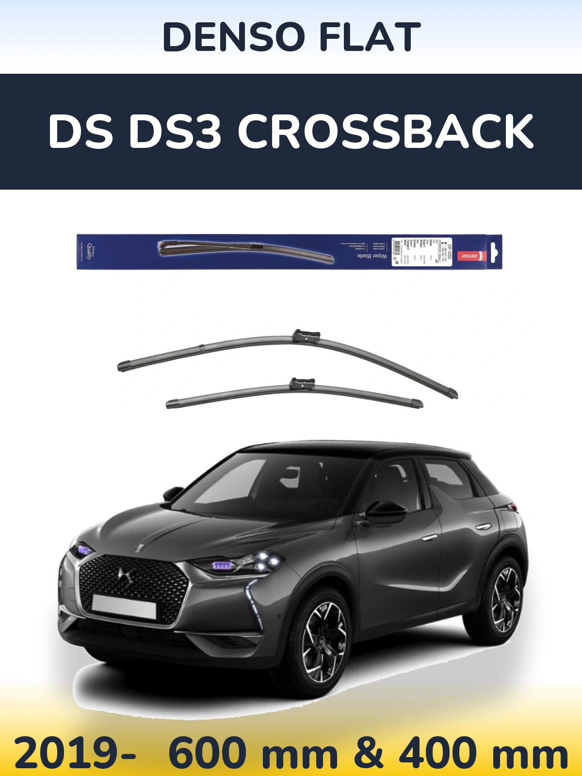 Front wiper blade set Denso Flat 600 & 400 mm for DS DS3 Crossback 2019-2026