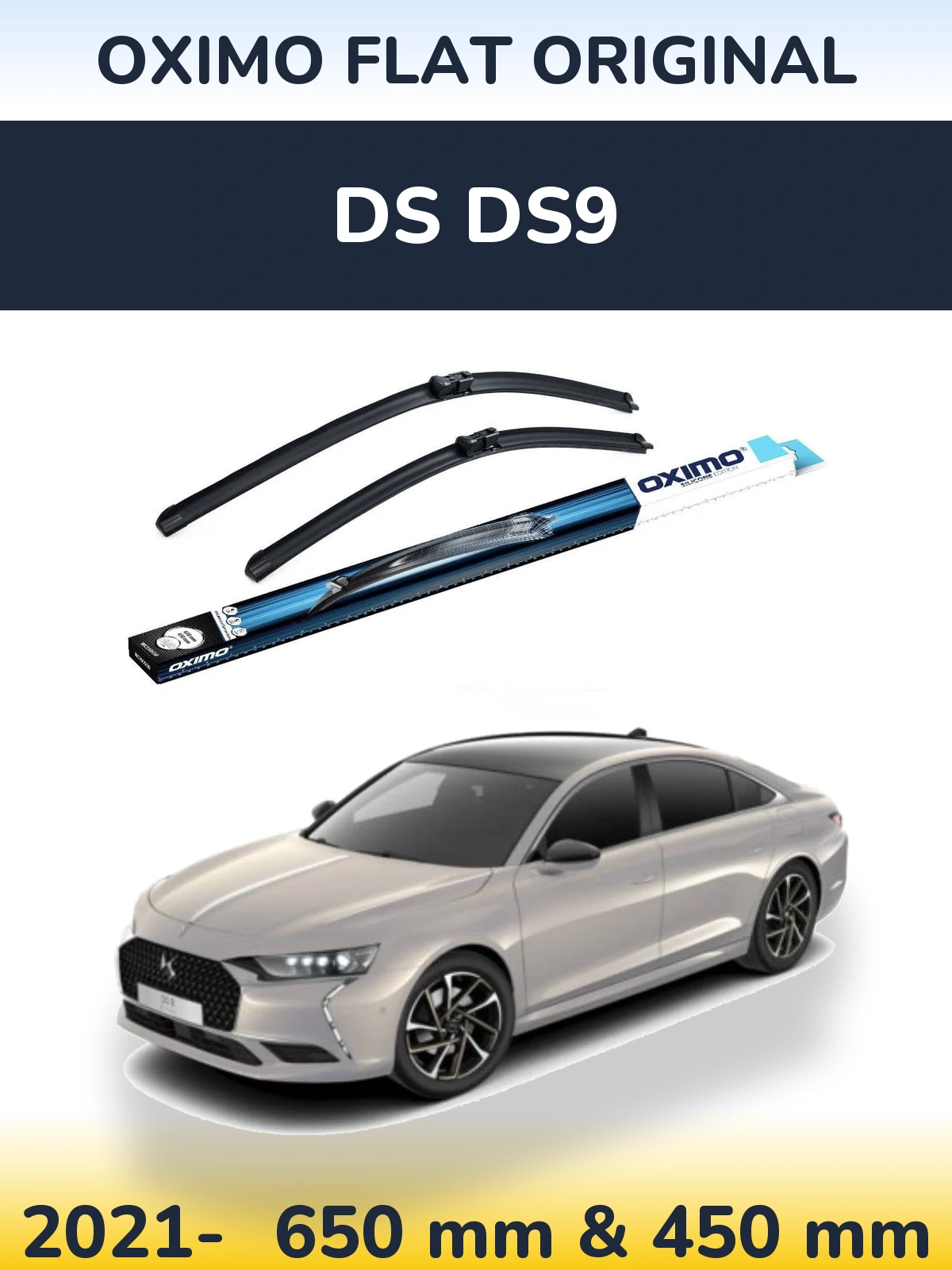 Front wiper blade set Oximo Flat Original 650 & 450 mm for DS DS9 2021-2026