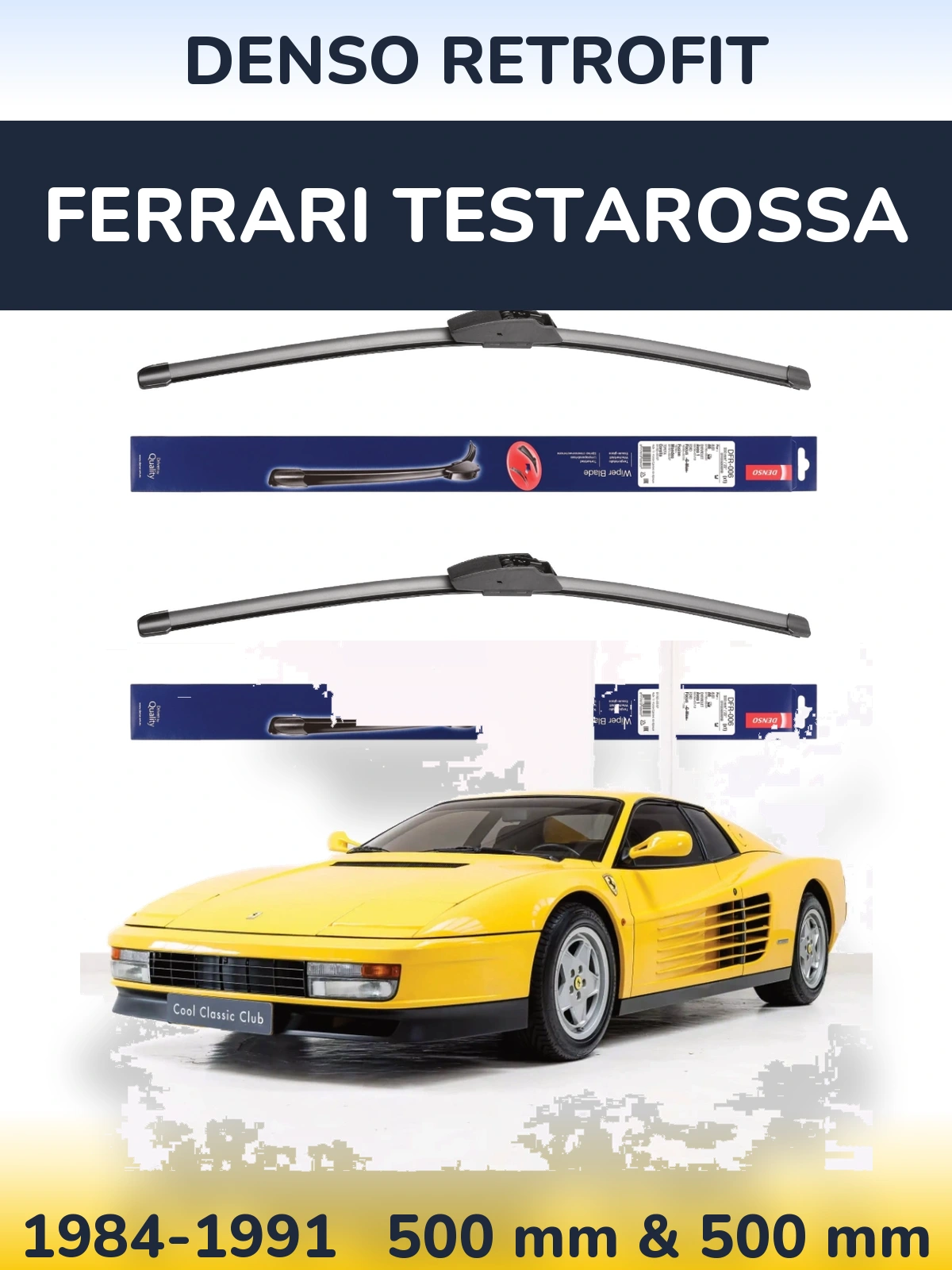 Комплект передних дворников Denso Retrofit 500 & 500 мм для Ferrari Testarossa 1984-1991