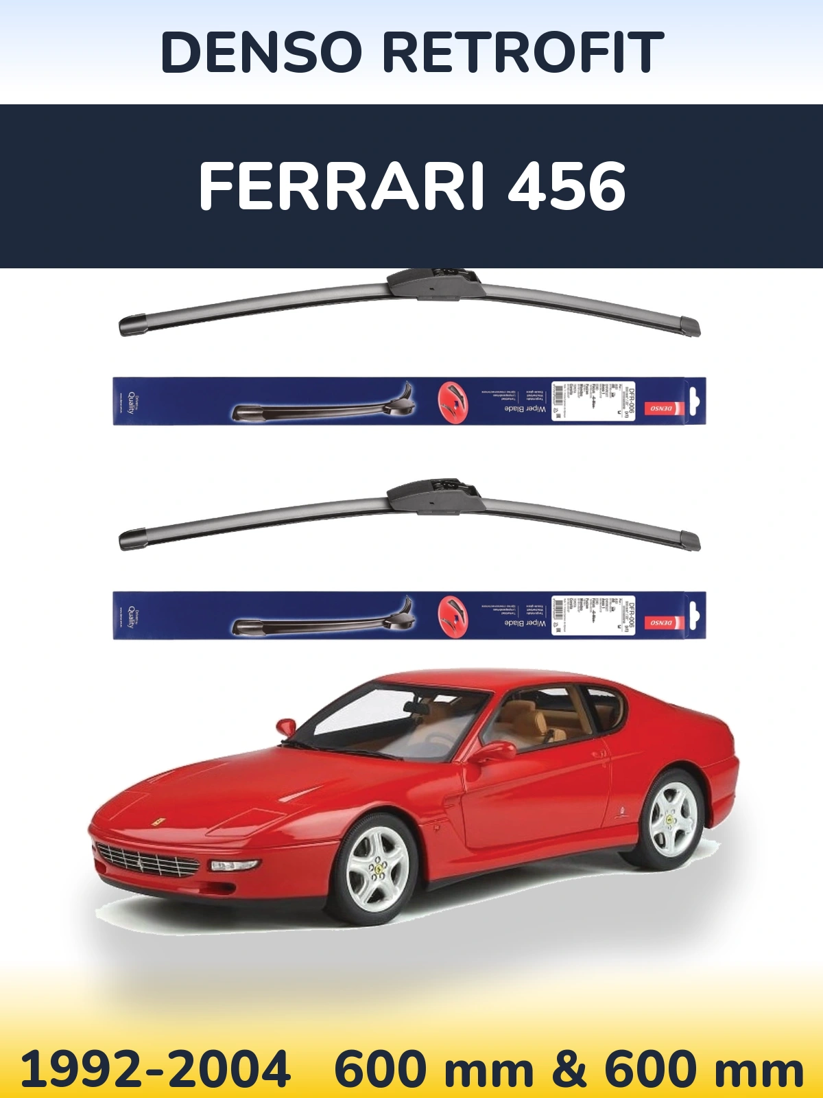 Front wiper blade set Denso Retrofit 600 & 600 mm for Ferrari 456 1992-2004