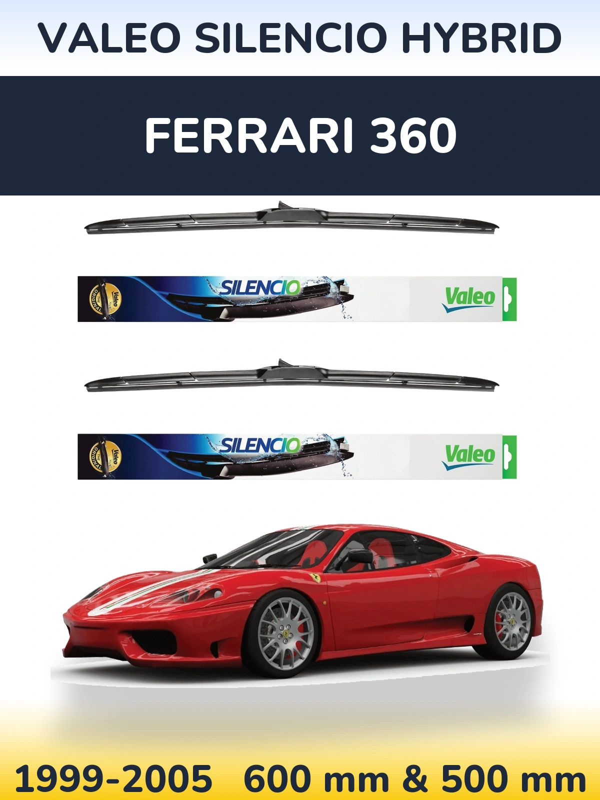 Комплект передних дворников Valeo Silencio Hybrid 600 & 500 мм для Ferrari 360 1999-2005