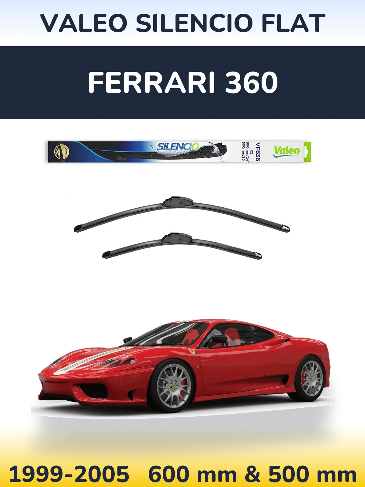 Комплект передних дворников Valeo Silencio Flat 600 & 500 мм для Ferrari 360 1999-2005