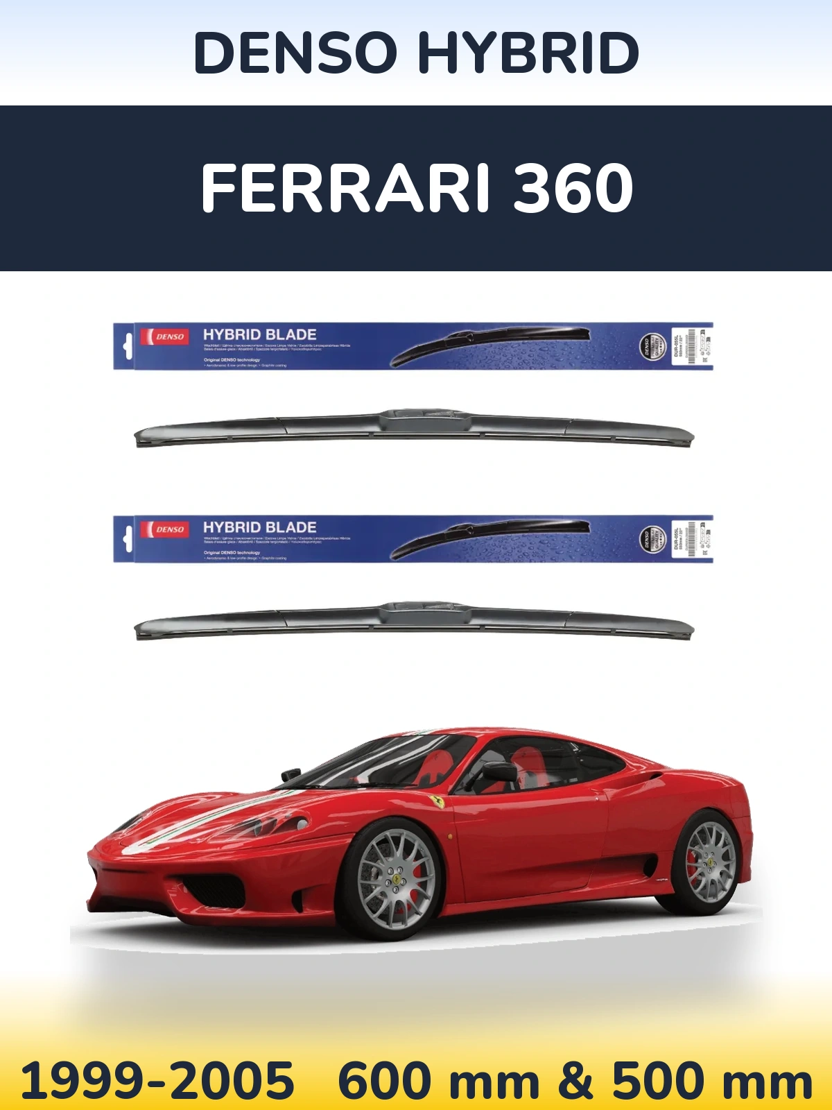 Комплект передних дворников Denso Hybrid 600 & 500 мм для Ferrari 360 1999-2005