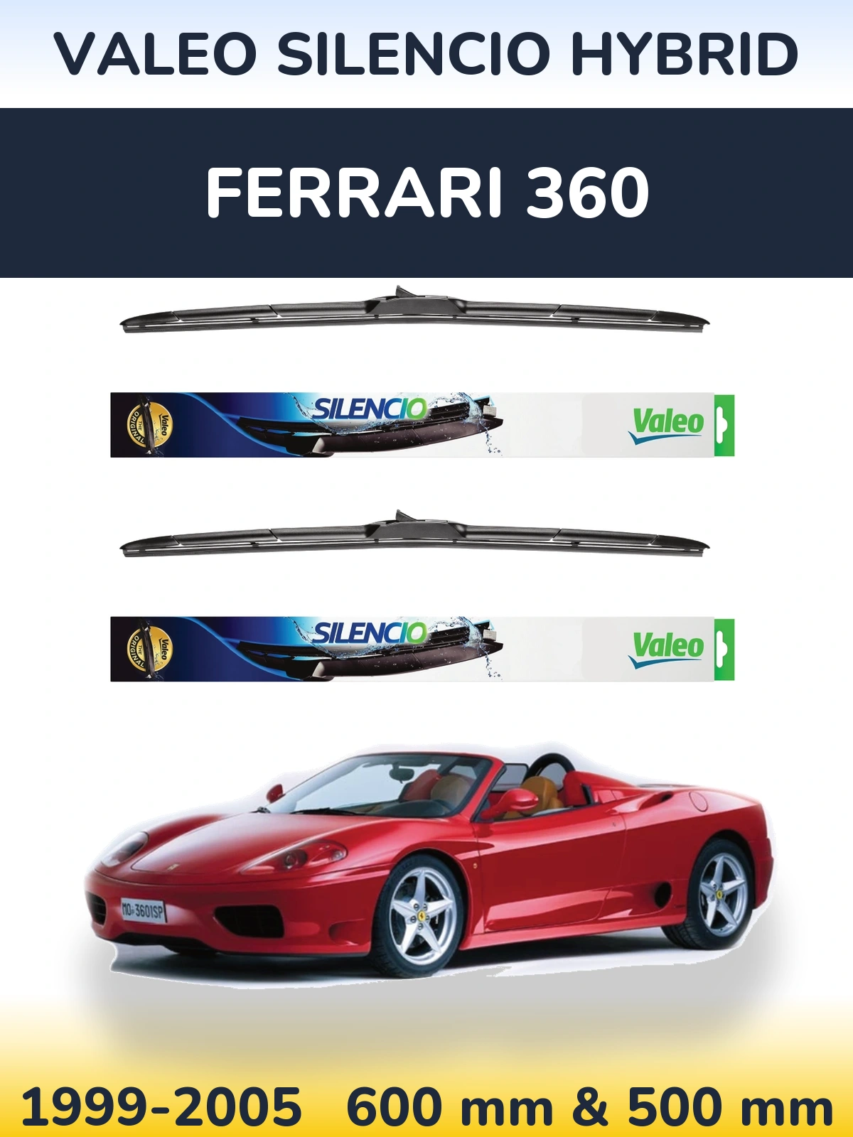 Комплект передних дворников Valeo Silencio Hybrid 600 & 500 мм для Ferrari 360 1999-2005