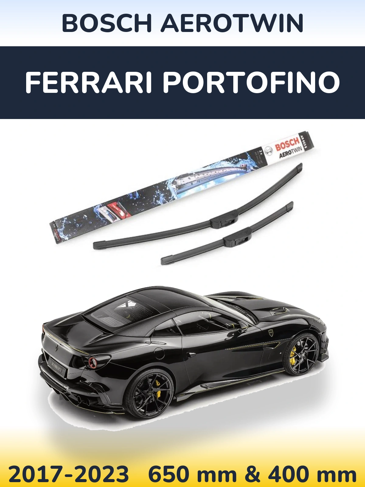 Front wiper blade set BOSCH AeroTwin 650 & 400 mm for Ferrari Portofino 2017-2023