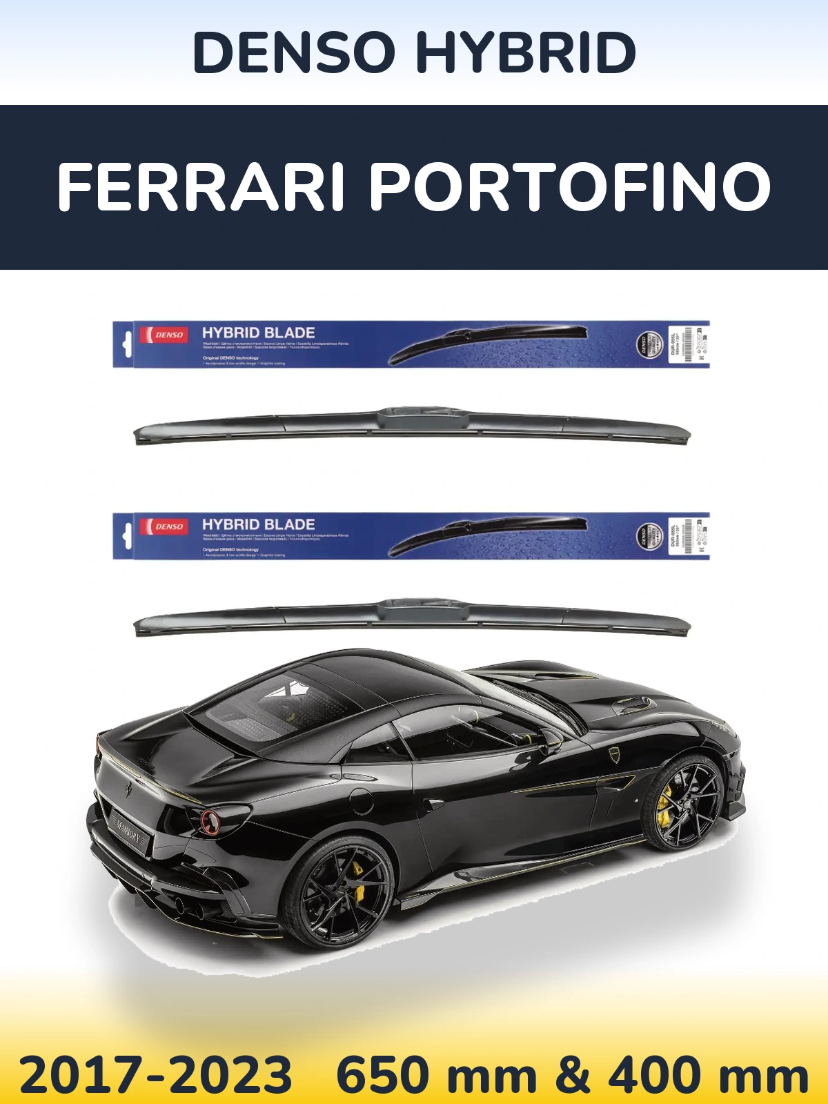 Front wiper blade set Denso Hybrid 650 & 400 mm for Ferrari Portofino 2017-2023