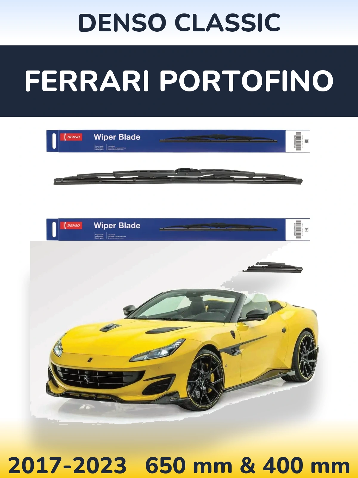 Front wiper blade set Denso Classic 650 & 400 mm for Ferrari Portofino 2017-2023
