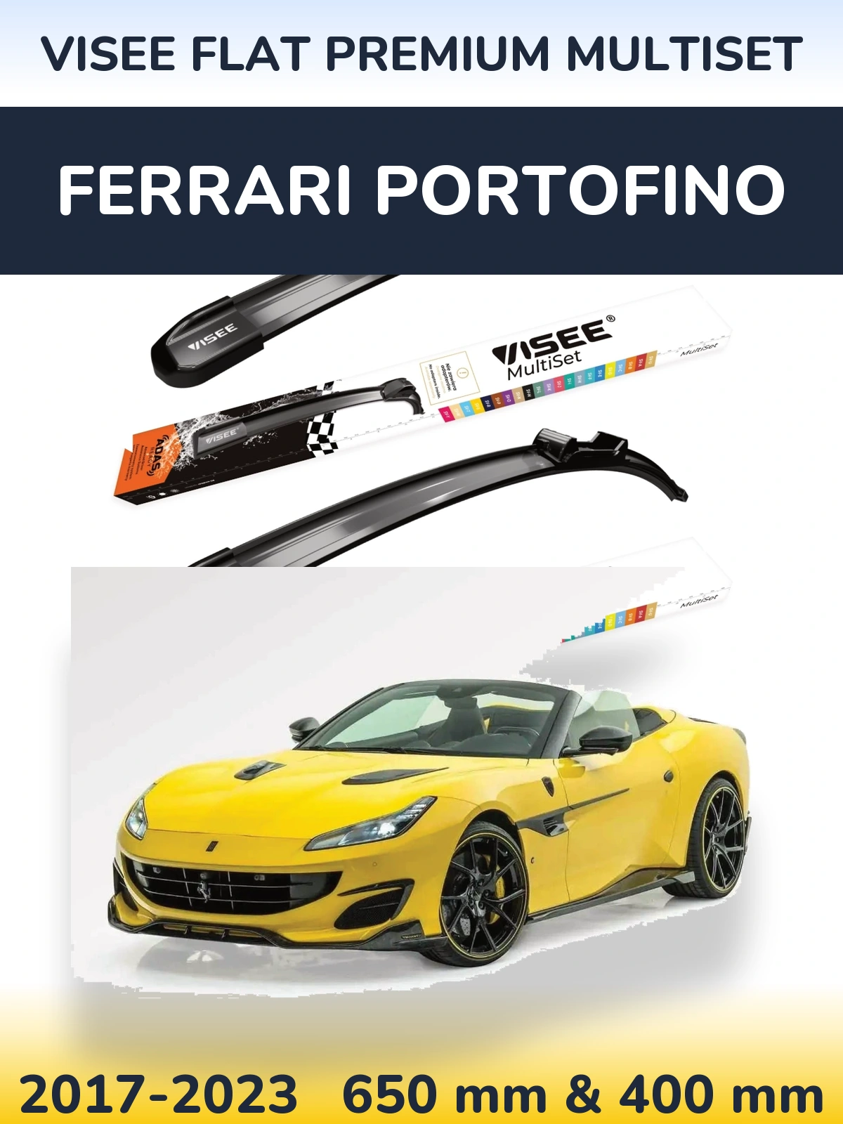 Front wiper blade set VISEE FLAT PREMIUM MultiSet 650 & 400 mm for Ferrari Portofino 2017-2023