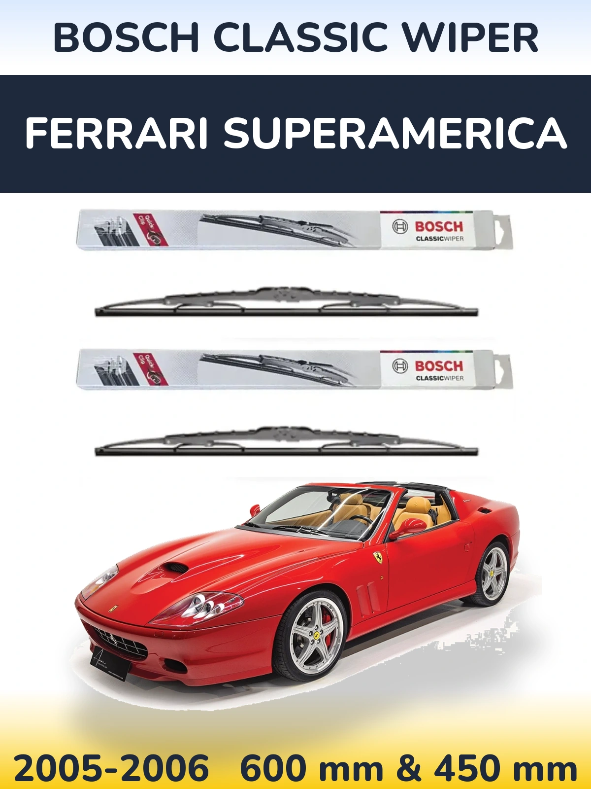Комплект передних дворников BOSCH Classic Wiper 600 & 450 мм для Ferrari Superamerica 2005-2006