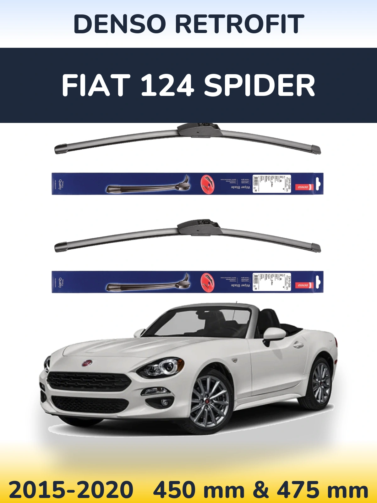 Комплект передних дворников Denso Retrofit 450 & 475 мм для Fiat 124 Spider 2015-2020