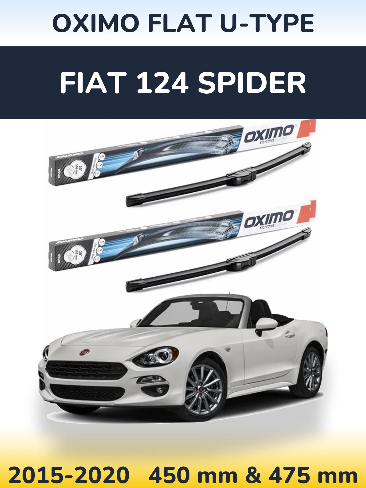Front wiper blade set Oximo Flat U-type 450 & 475 mm for Fiat 124 Spider 2015-2020