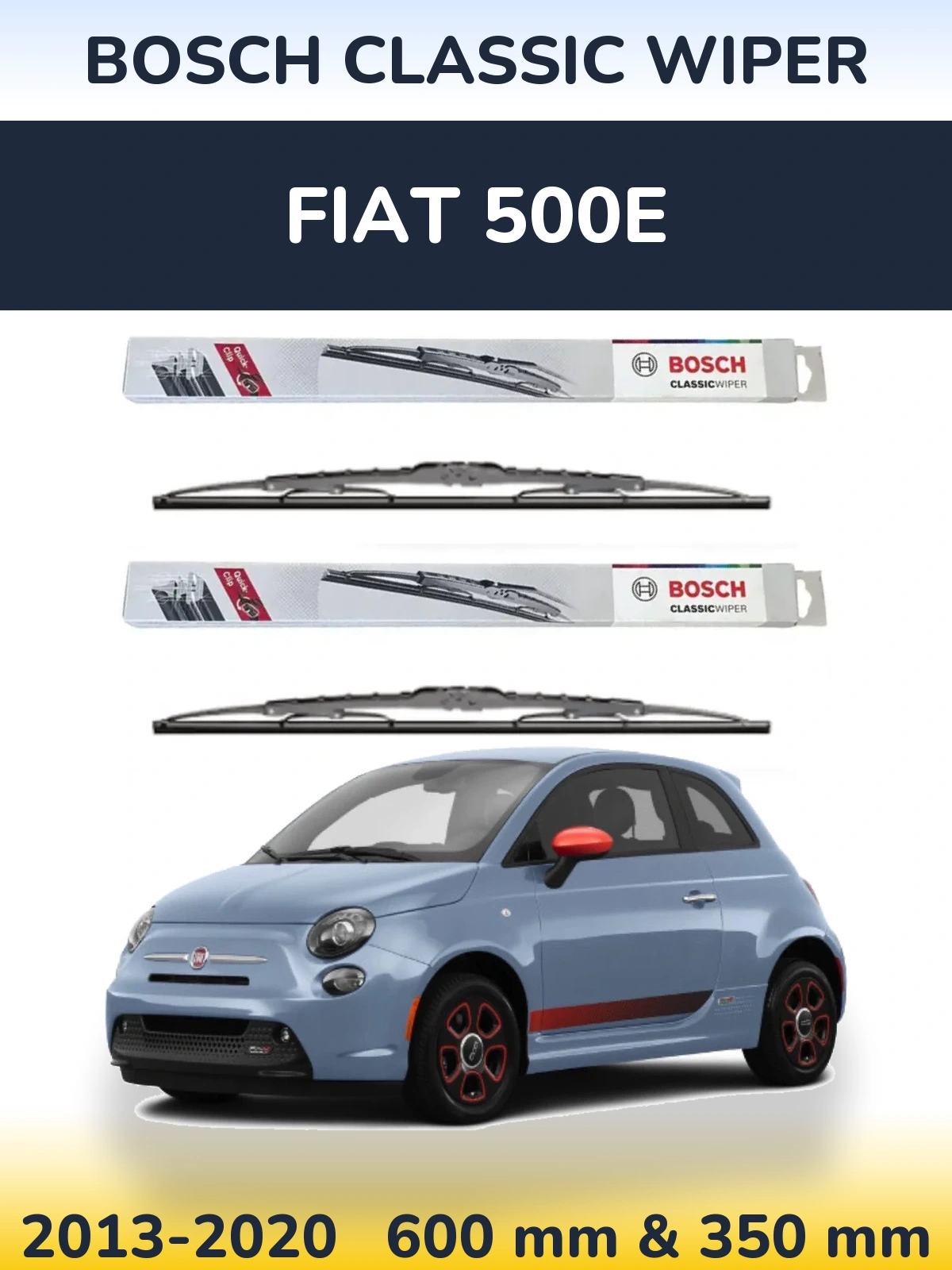 Front wiper blade set BOSCH Classic Wiper 600 & 340 mm for Fiat 500e 2013-2020