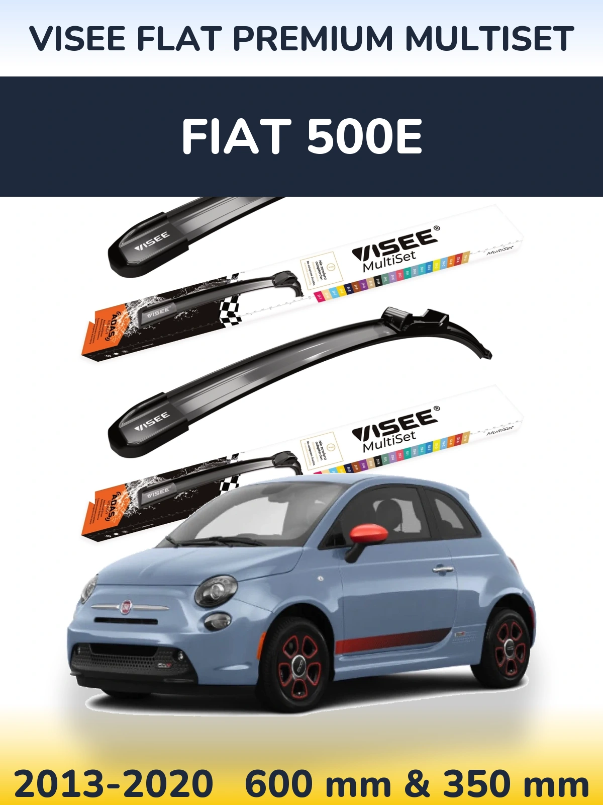 Комплект передних дворников VISEE FLAT PREMIUM MultiSet 600 & 350 мм для Fiat 500e 2013-2020