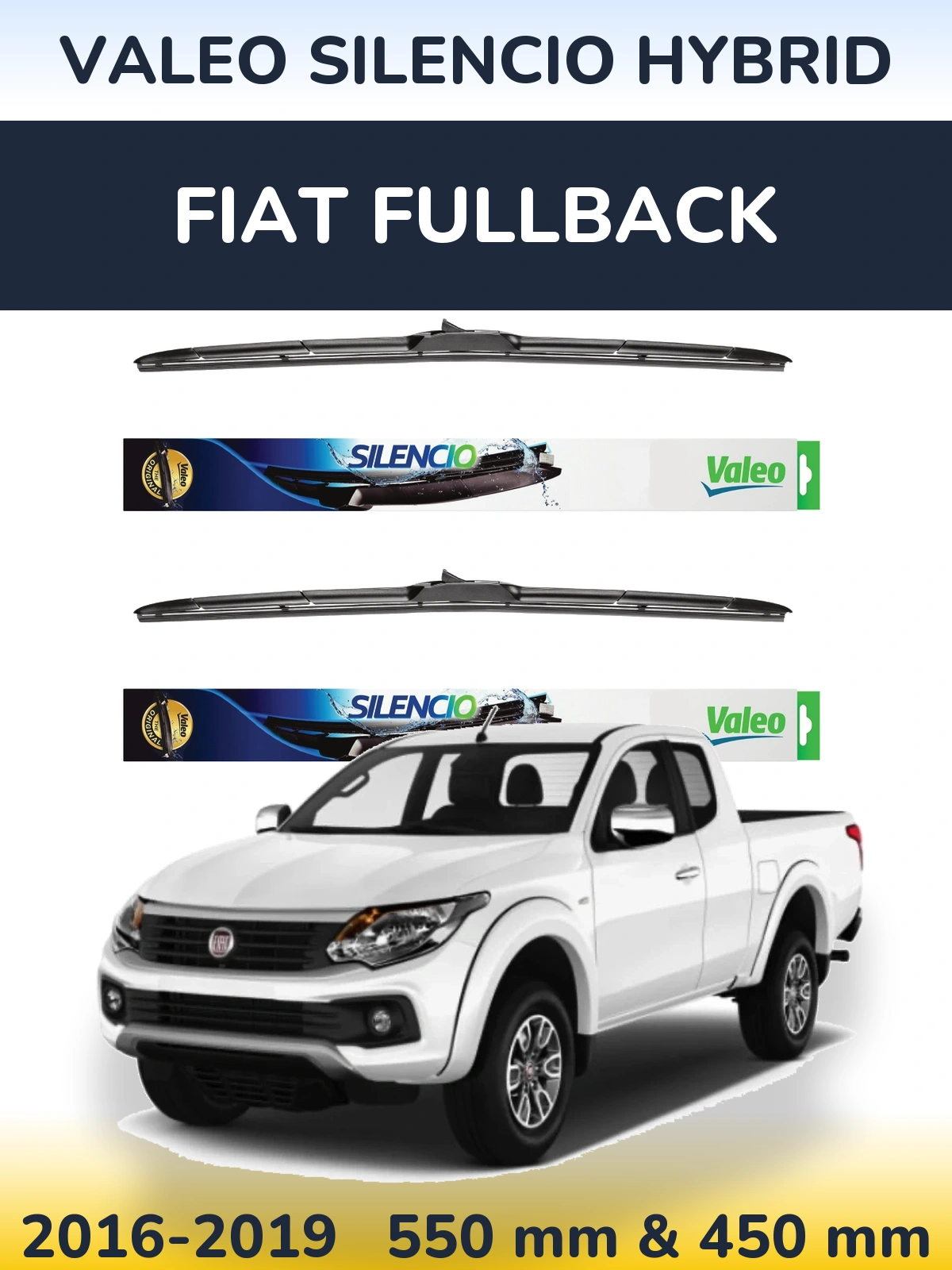 Front wiper blade set Valeo Silencio Hybrid 550 & 450 mm for Fiat Fullback 2016-2019