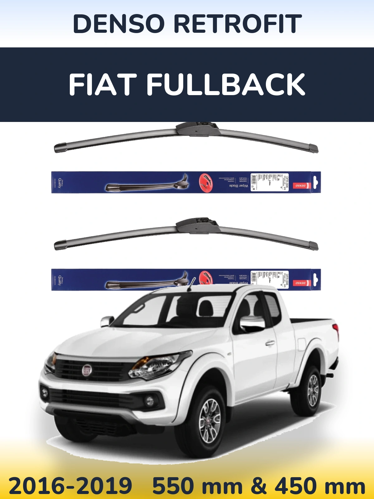 Front wiper blade set Denso Retrofit 550 & 450 mm for Fiat Fullback 2016-2019
