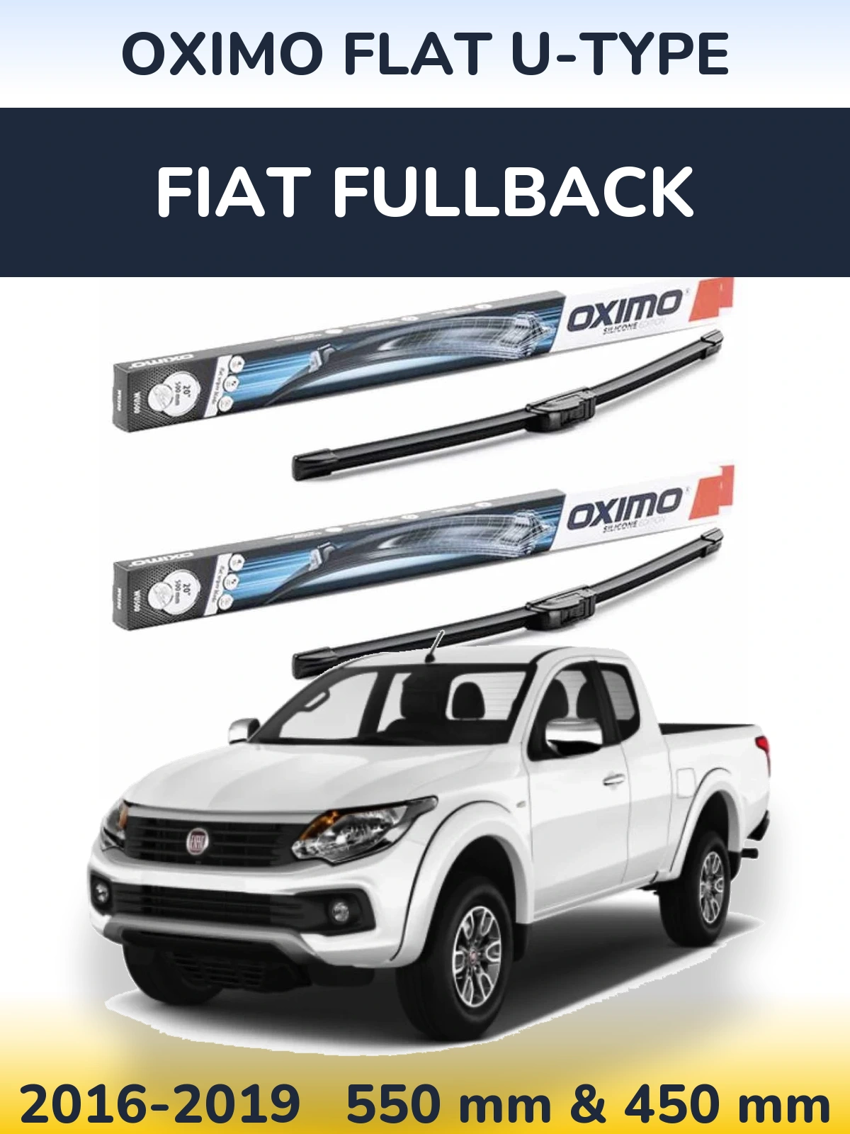 Front wiper blade set Oximo Flat U-type 550 & 450 mm for Fiat Fullback 2016-2019