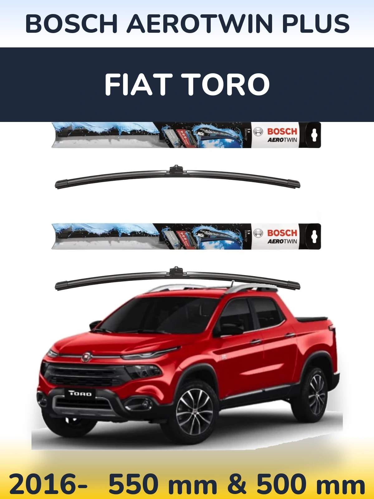 Комплект передних дворников BOSCH AeroTwin Plus 550 & 500 мм для Fiat Toro 2016-2026