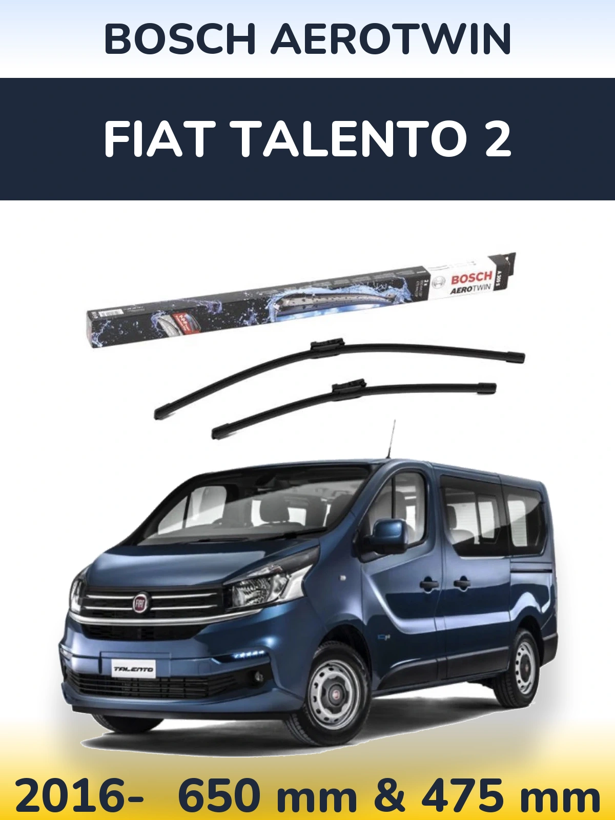 Комплект передніх щіток BOSCH AeroTwin 650 & 475 мм для Fiat Talento 2 2016-2026