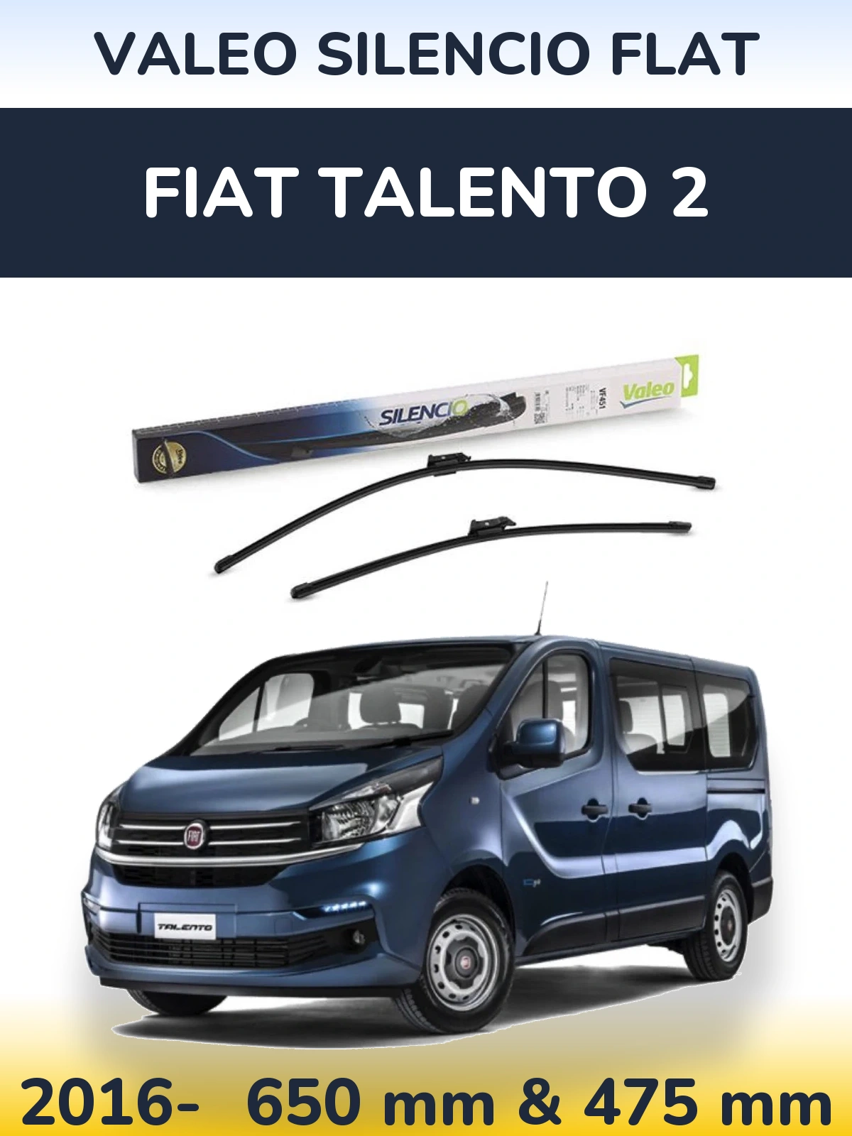 Комплект передніх щіток Valeo Silencio Flat 650 & 475 мм для Fiat Talento 2 2016-2026