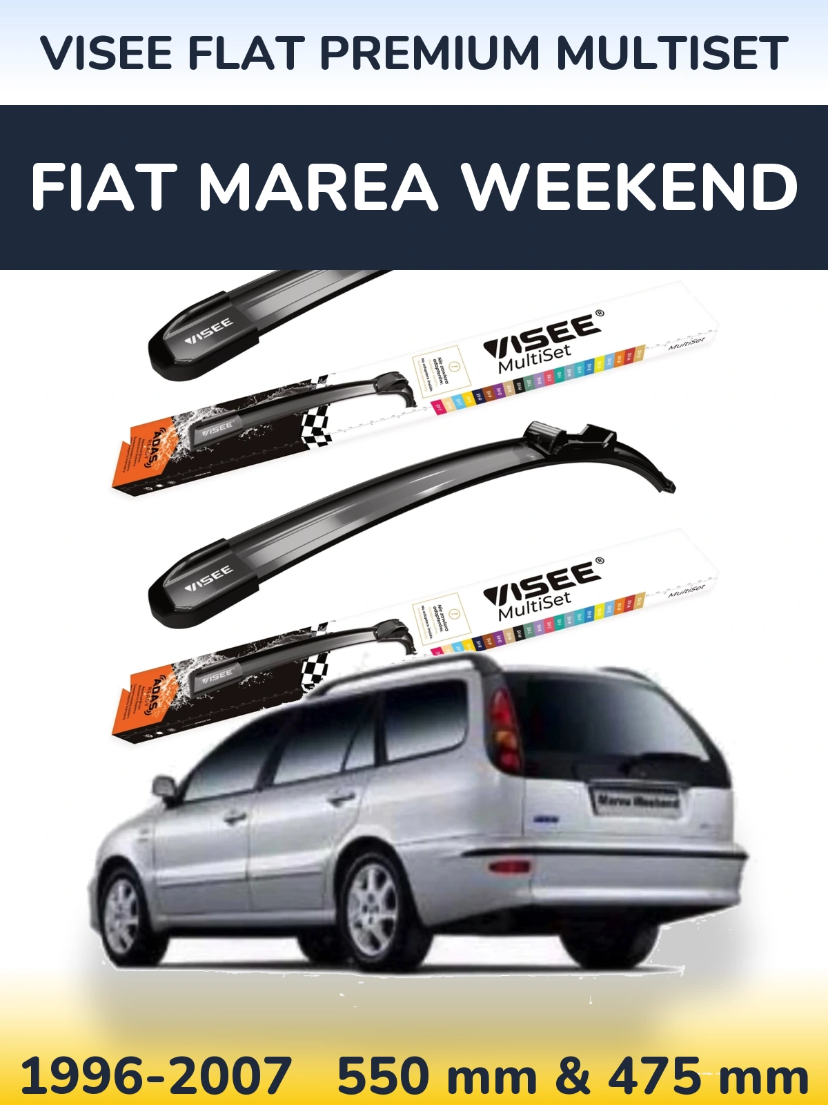 Комплект передніх щіток VISEE FLAT PREMIUM MultiSet 550 & 475 мм для Fiat Marea Weekend 1996-2007