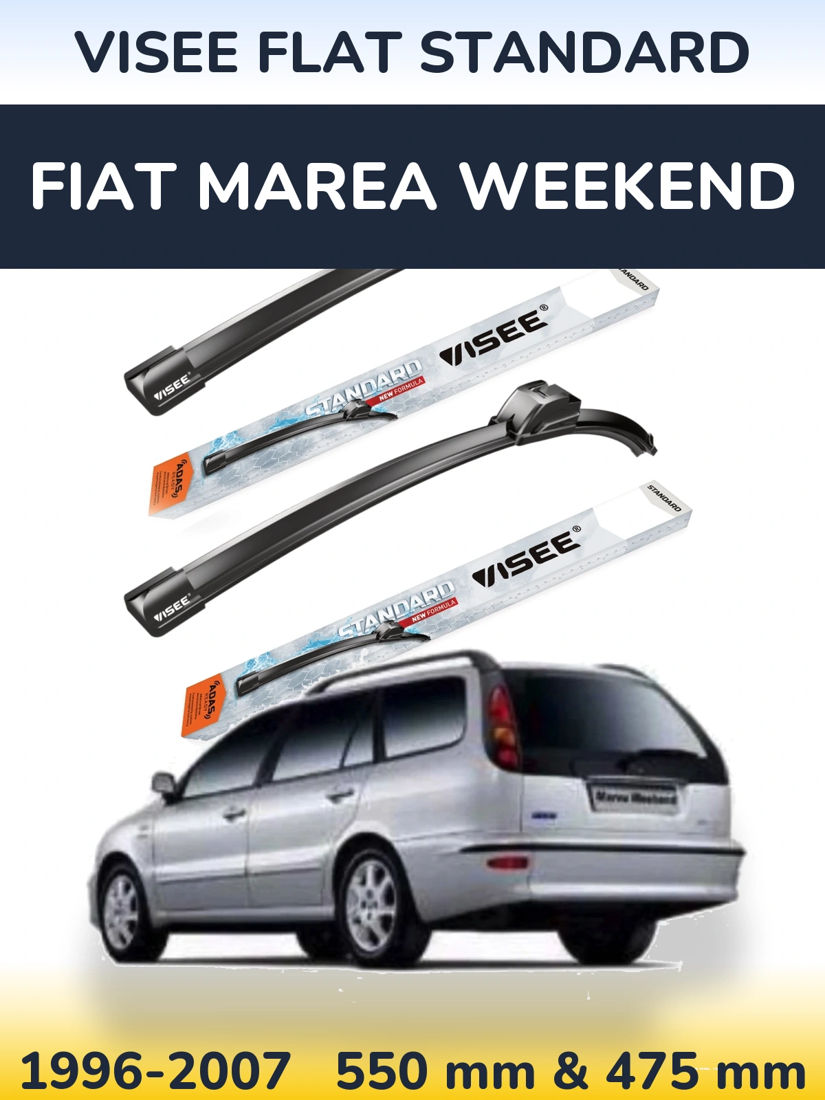 Front wiper blade set VISEE FLAT STANDARD 550 & 475 mm for Fiat Marea Weekend 1996-2007