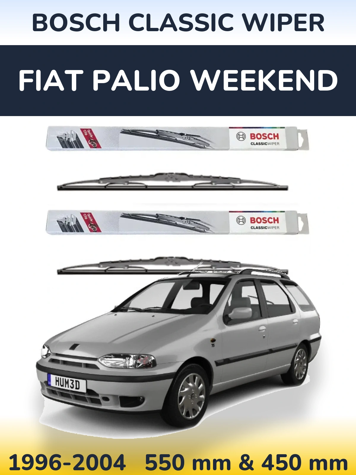Front wiper blade set BOSCH Classic Wiper 550 & 450 mm for Fiat Palio Weekend 1996-2004
