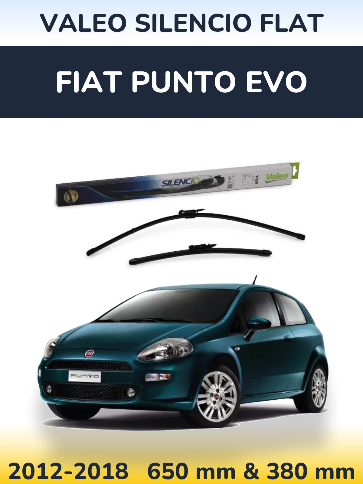 Front wiper blade set Valeo Silencio Flat 650 & 380 mm for Fiat Punto Evo 2012-2018