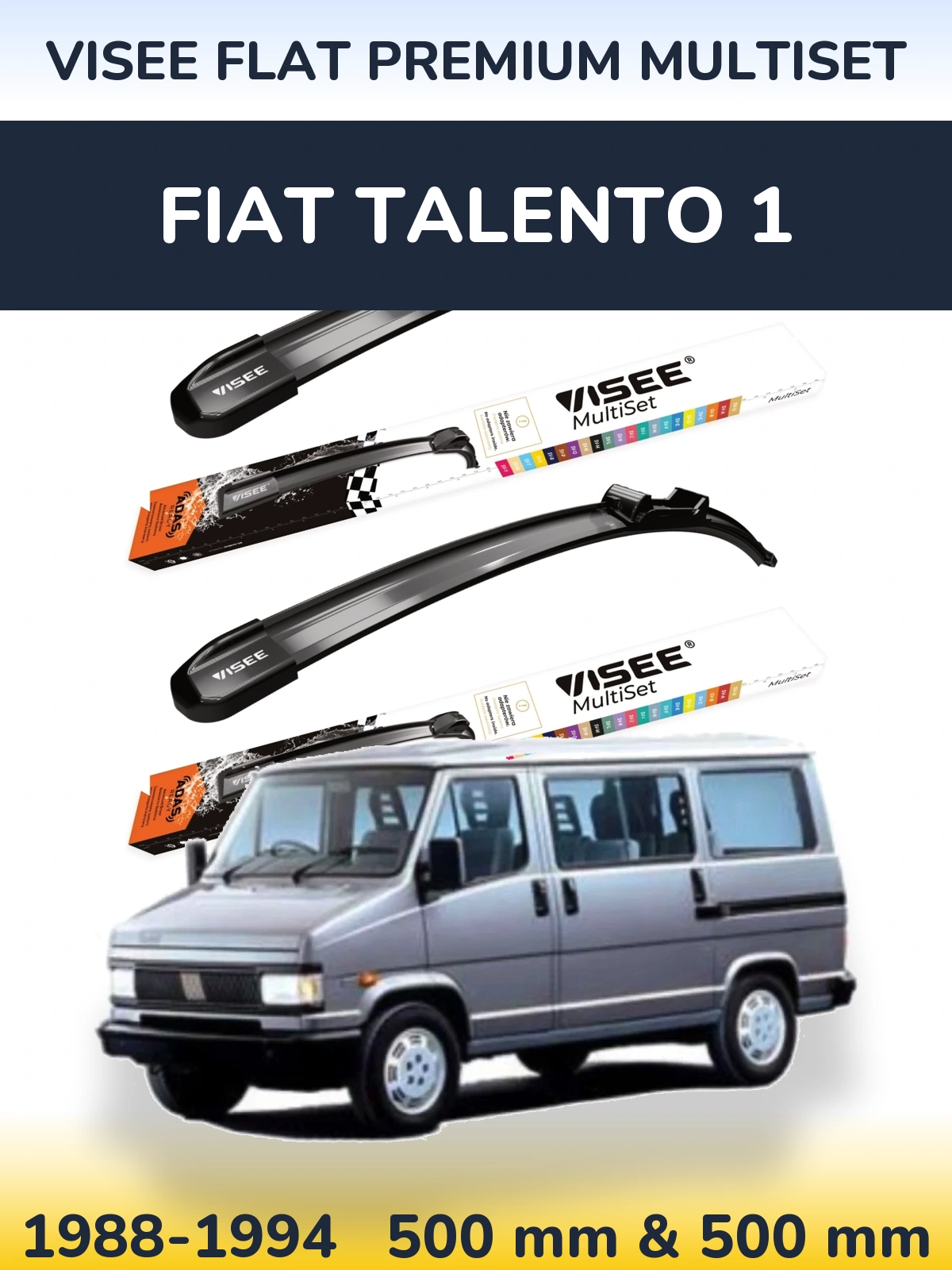 Front wiper blade set VISEE FLAT PREMIUM MultiSet 500 & 500 mm for Fiat Talento 1 1988-1994