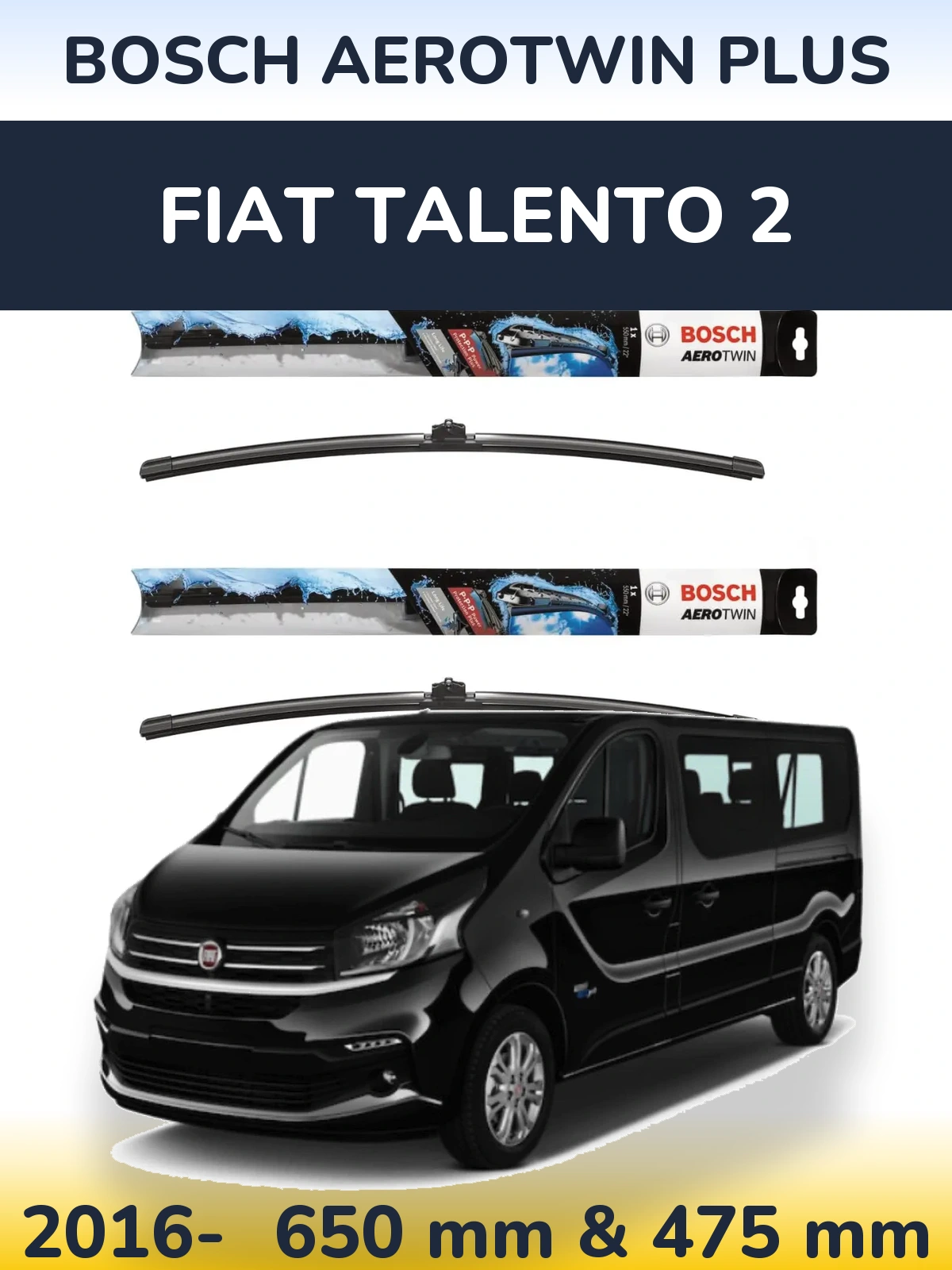 Front wiper blade set BOSCH AeroTwin Plus 650 & 475 mm for Fiat Talento 2 2016-2026