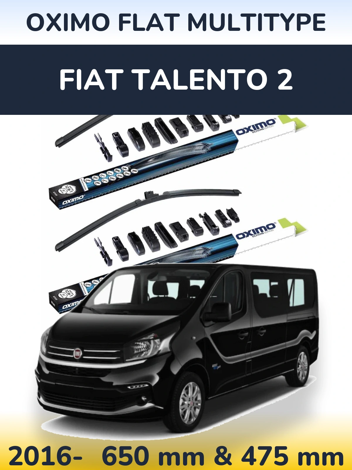 Front wiper blade set Oximo Flat MultiTipoe 650 & 475 mm for Fiat Talento 2 2016-2026