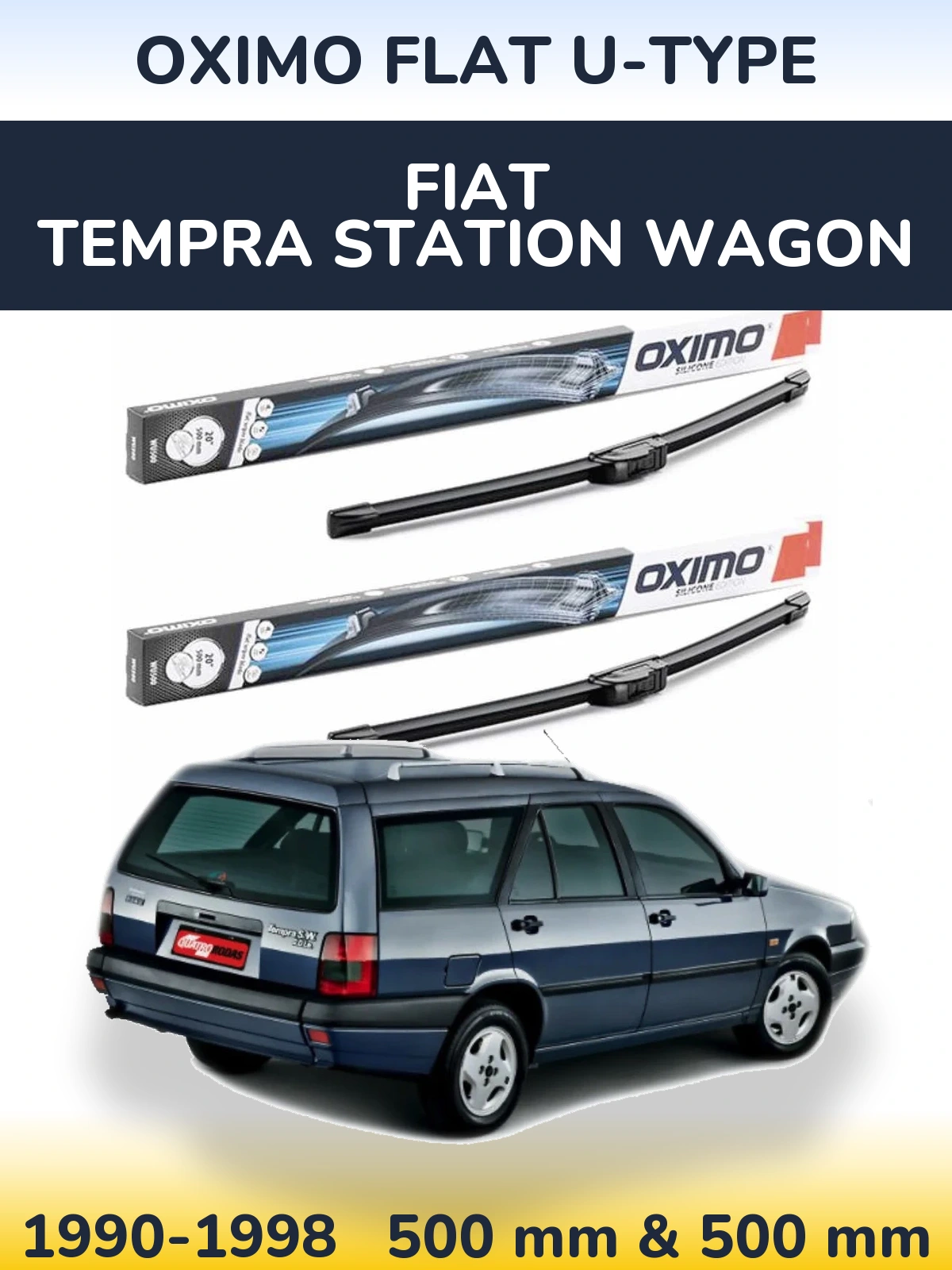 Front wiper blade set Oximo Flat U-type 500 & 500 mm for Fiat Tempra Station Wagon 1990-1998