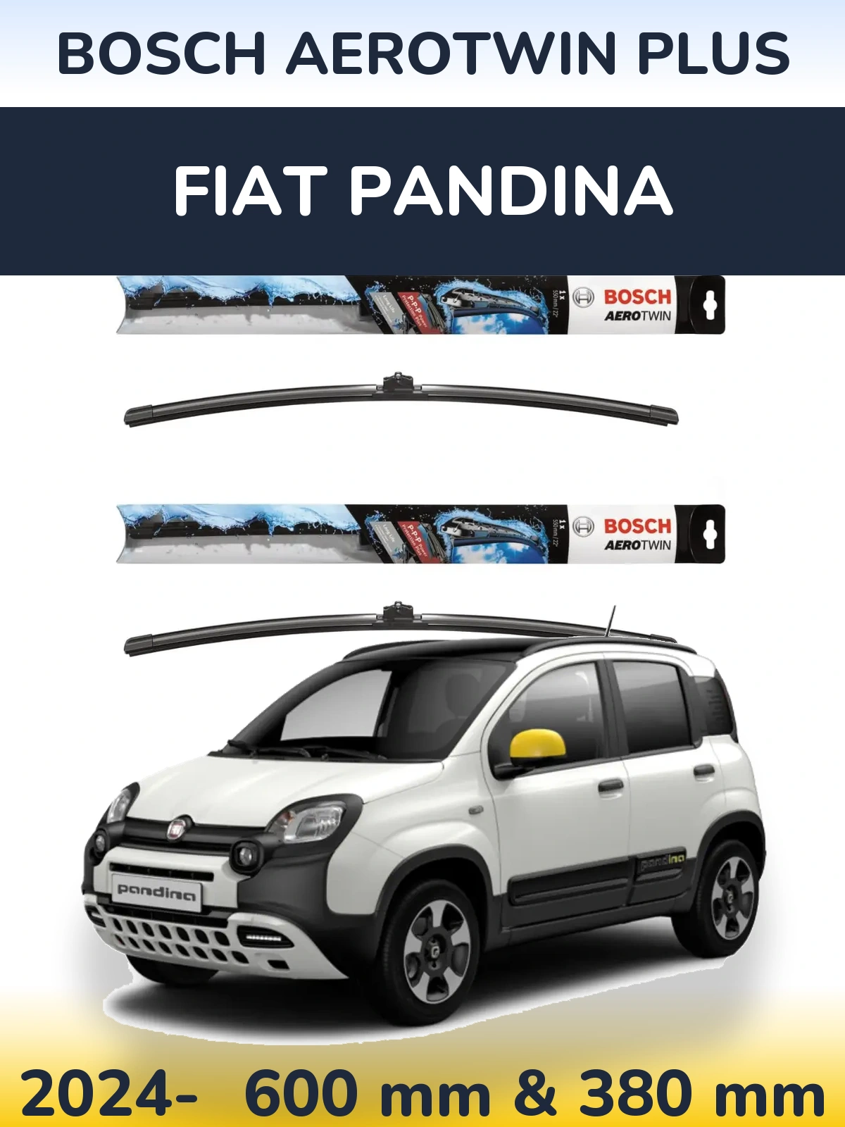 Комплект передних дворников BOSCH AeroTwin Plus 600 & 380 мм для Fiat Pandina 2024-2026